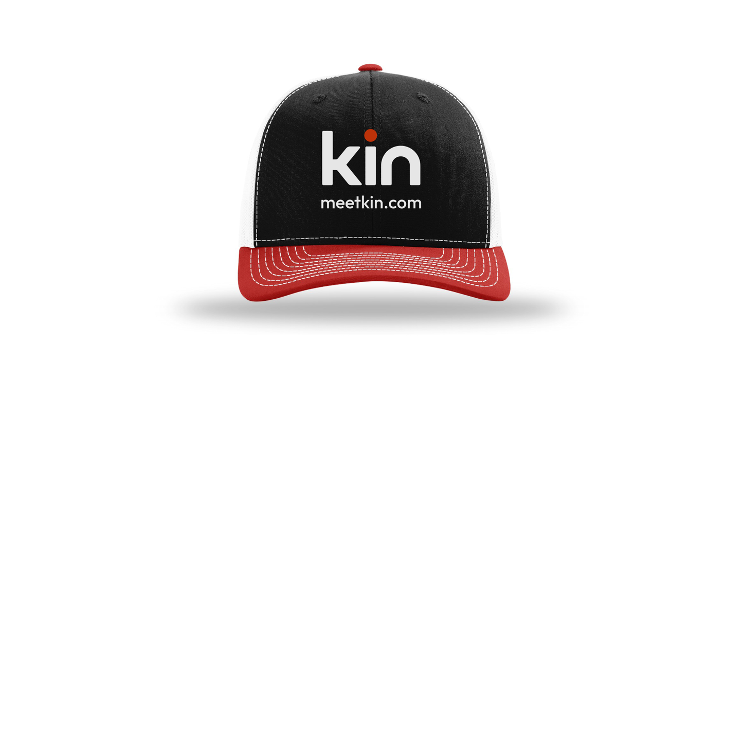 kin-richardson-trucker-cap-embroidery-capfront-R112-blackwhitered-flat-front