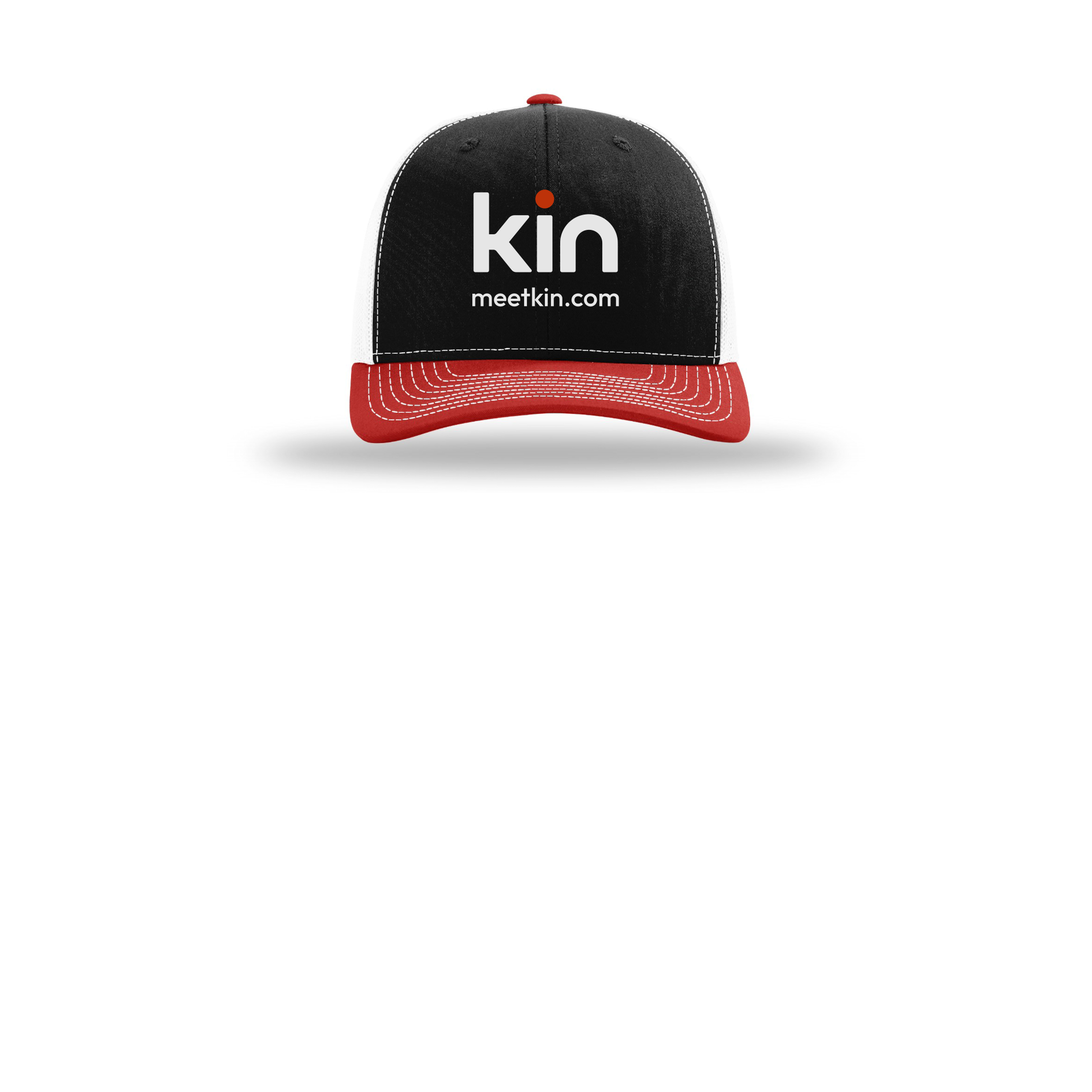 kin-richardson-trucker-cap-embroidery-capfront-R112-blackwhitered-flat-front