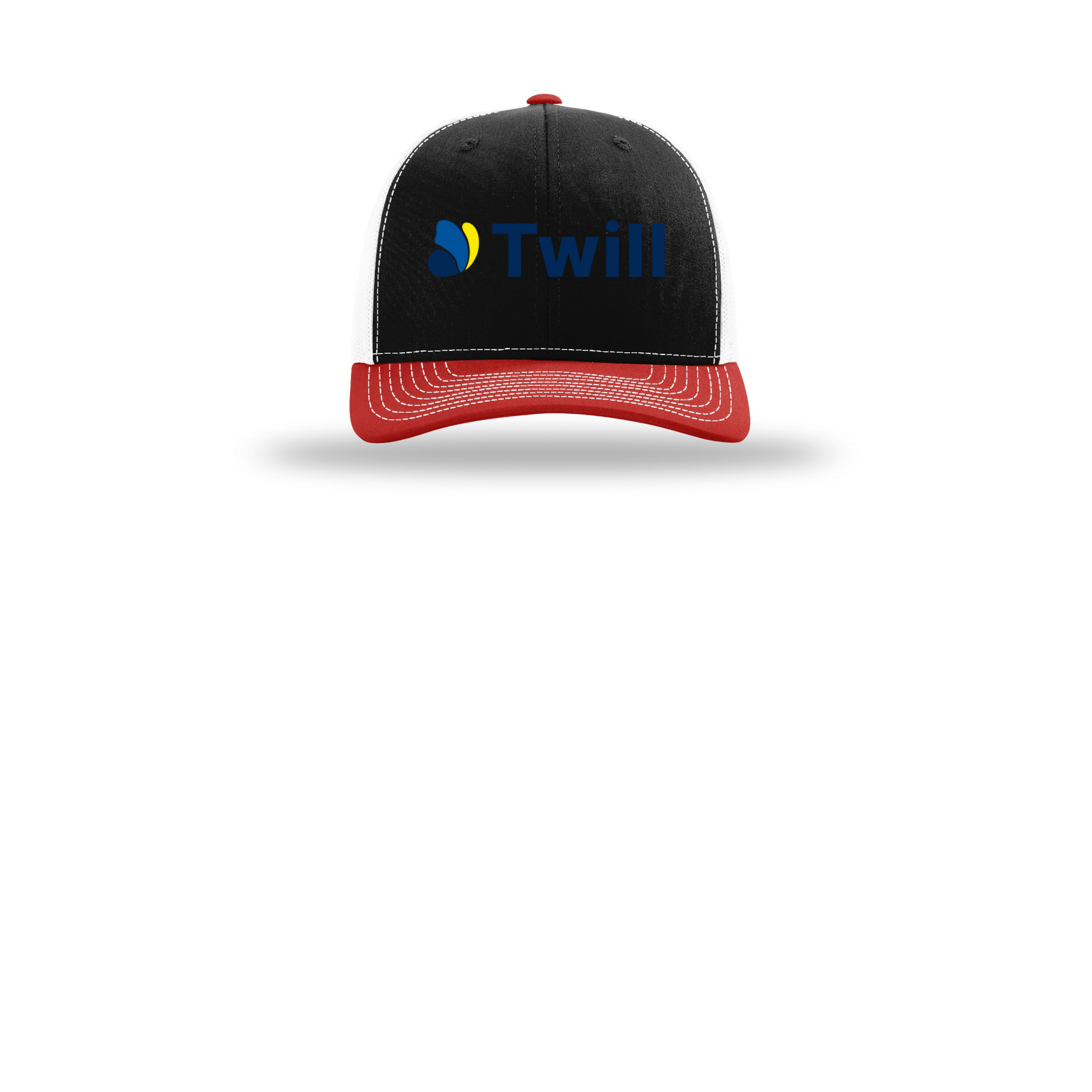 withtwill-richardson-trucker-cap-embroidery-capfront-R112-blackwhitered-flat-front