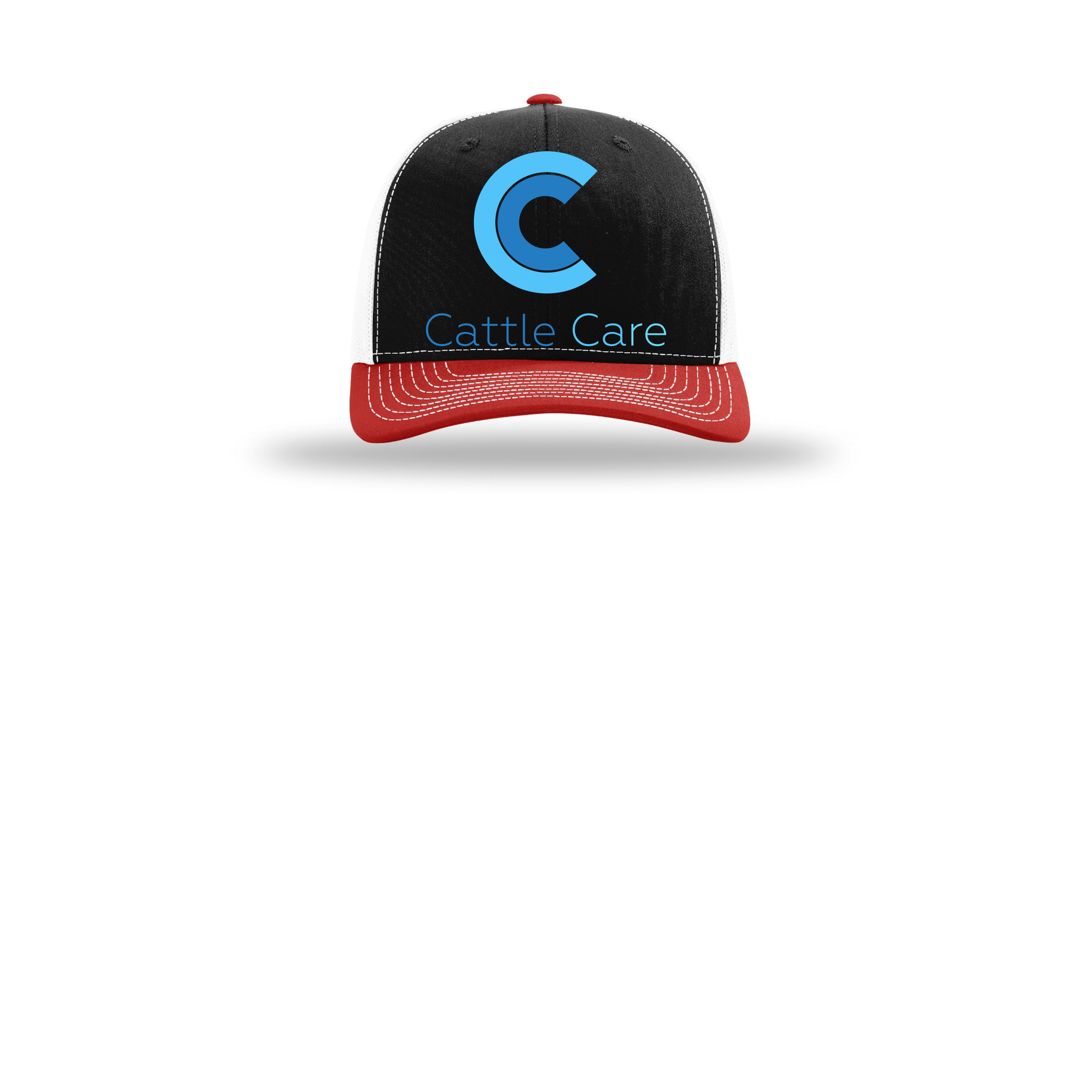 cattle-care-richardson-trucker-cap-embroidery-capfront-R112-blackwhitered-flat-front