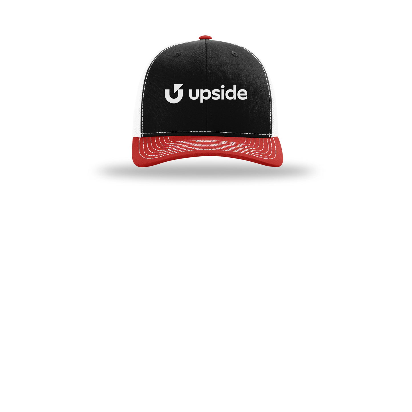upside-richardson-trucker-cap-embroidery-capfront-R112-blackwhitered-flat-front