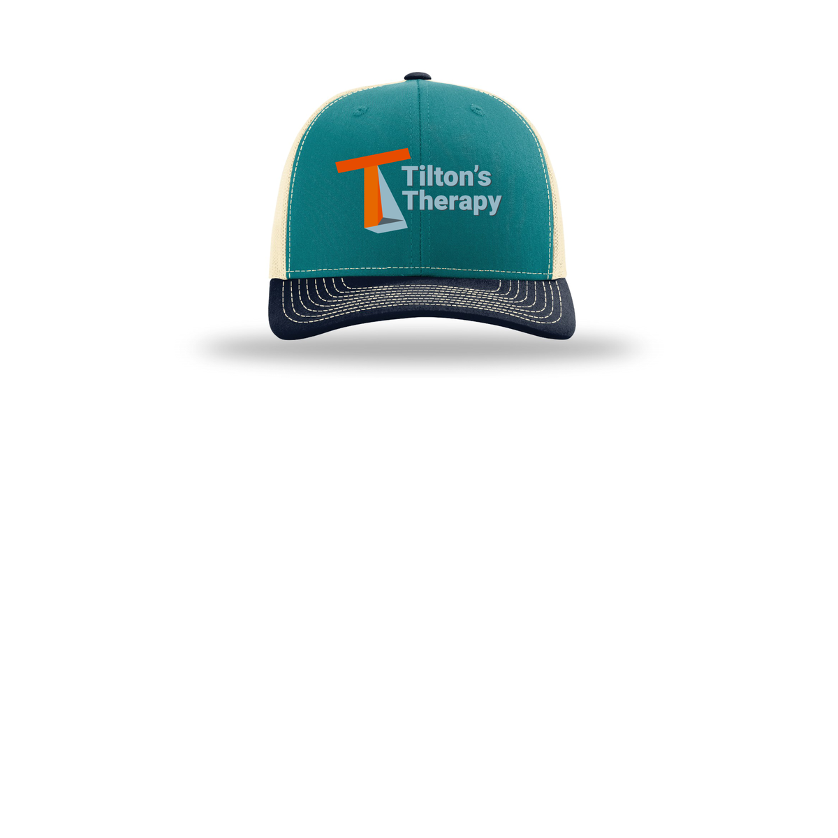 tiltonstherapy-richardson-trucker-cap-embroidery-capfront-R112-bluetealbirchnavy-flat-front