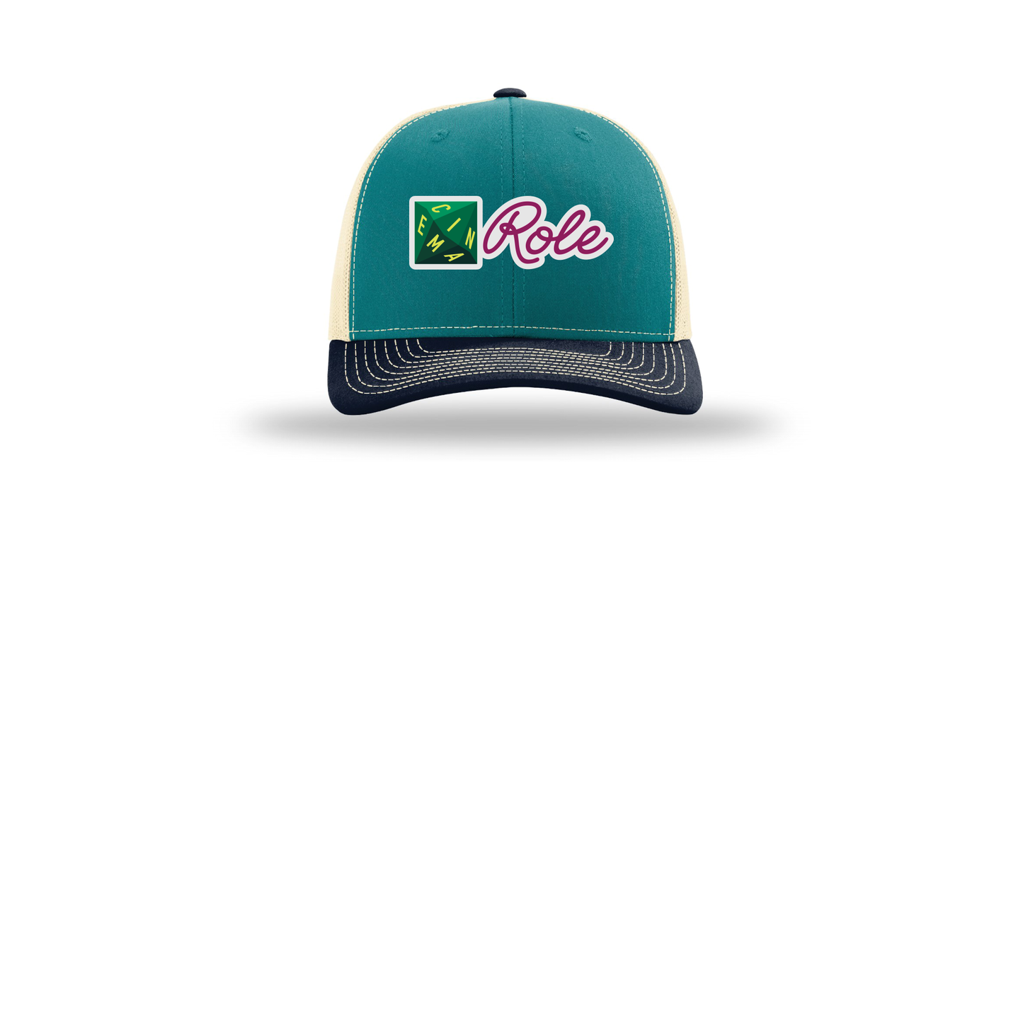 cinemarole-richardson-trucker-cap-embroidery-capfront-R112-bluetealbirchnavy-flat-front