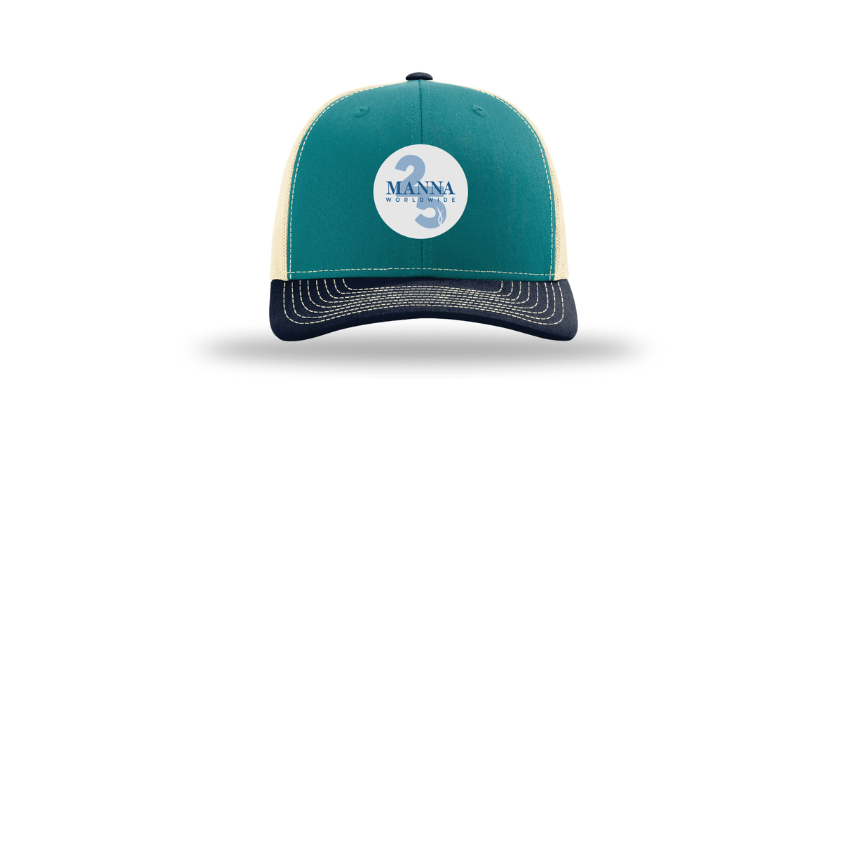 mannaworldwide-richardson-trucker-cap-embroidery-capfront-R112-bluetealbirchnavy-flat-front