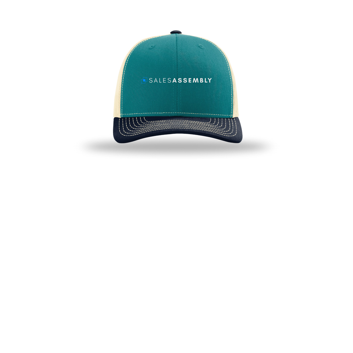salesassembly-richardson-trucker-cap-embroidery-capfront-R112-bluetealbirchnavy-flat-front