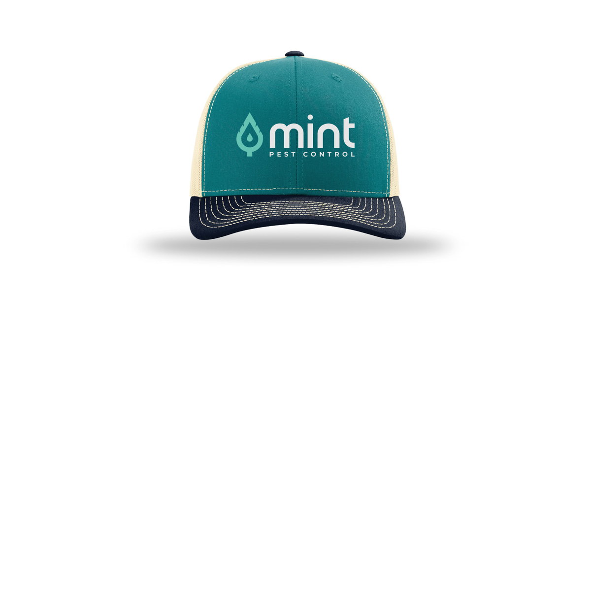 mintpest-richardson-trucker-cap-embroidery-capfront-R112-bluetealbirchnavy-flat-front