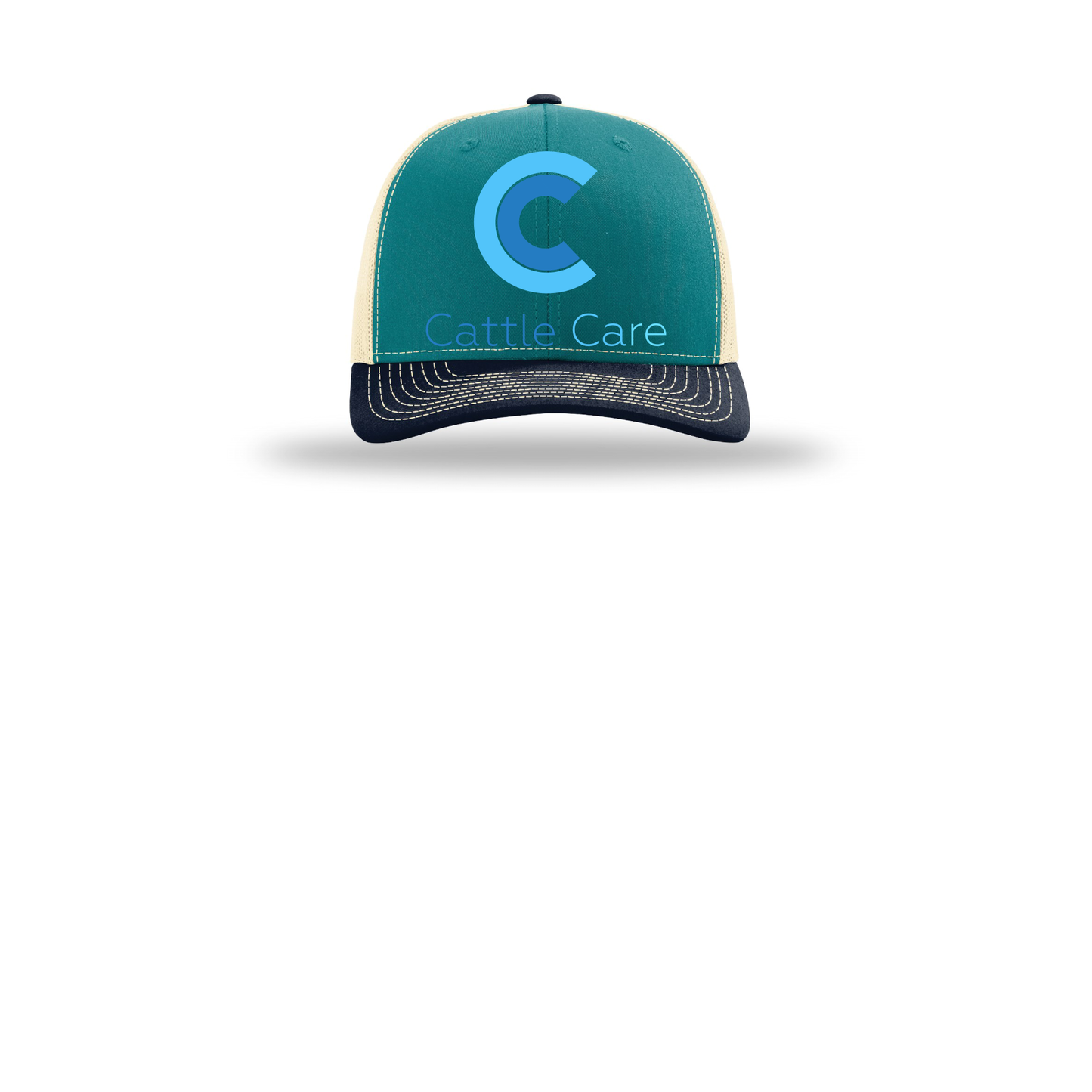 cattle-care-richardson-trucker-cap-embroidery-capfront-R112-bluetealbirchnavy-flat-front