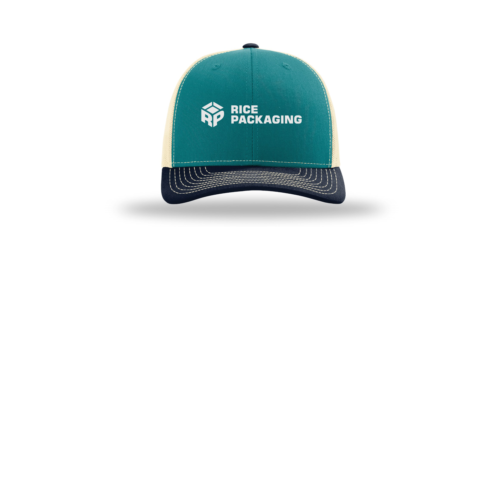 ricepackaging-richardson-trucker-cap-embroidery-capfront-R112-bluetealbirchnavy-flat-front