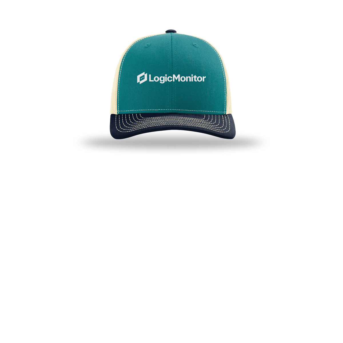 logicmonitor-richardson-trucker-cap-embroidery-capfront-R112-bluetealbirchnavy-flat-front