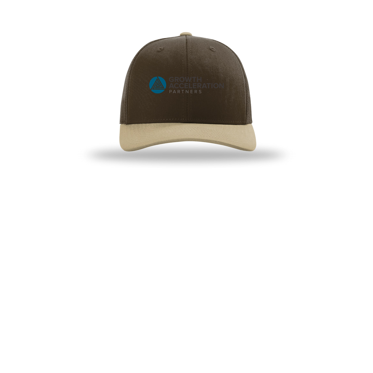 growthaccelerationpartners-richardson-trucker-cap-embroidery-capfront-R112-brownbrownkhaki-flat-front