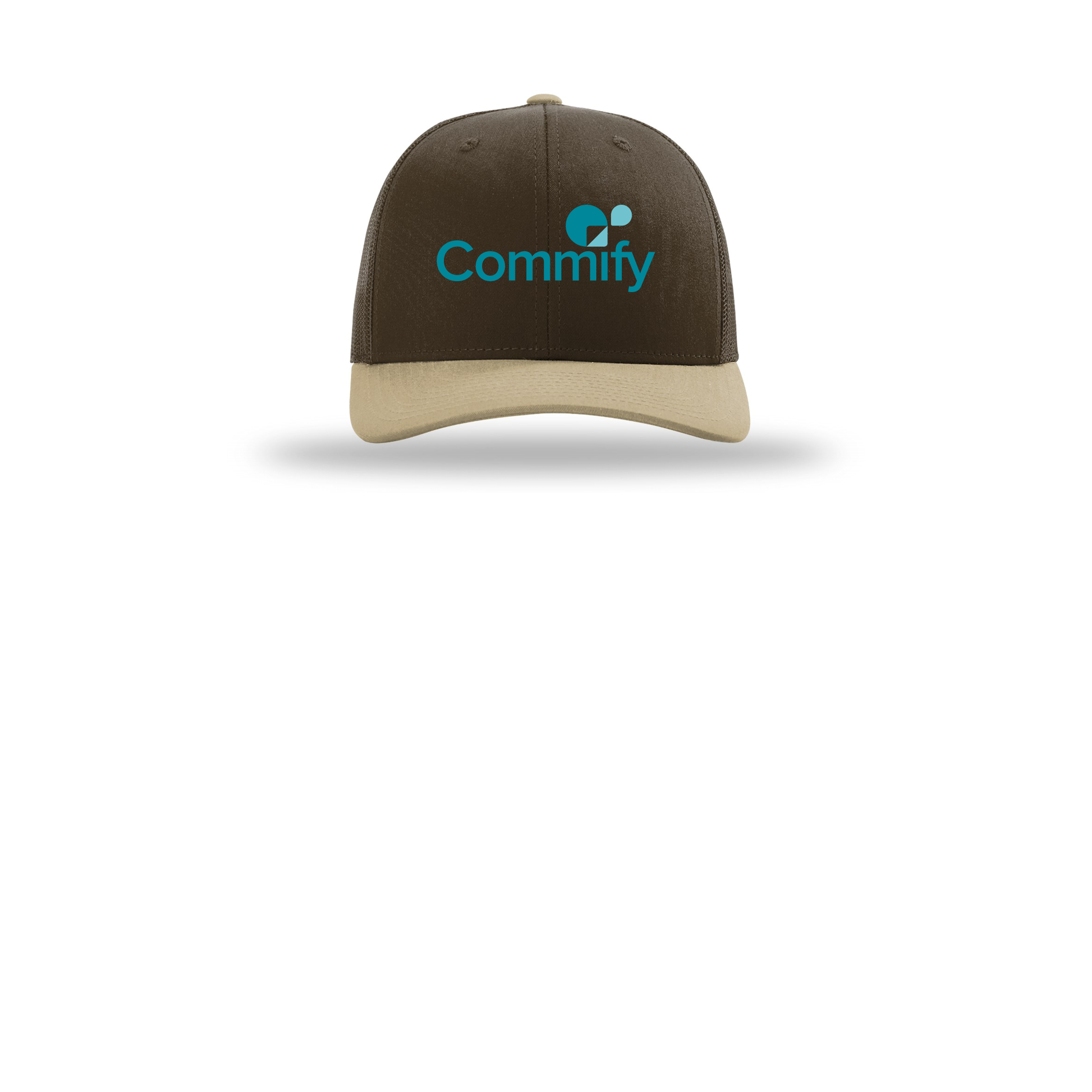commify-richardson-trucker-cap-embroidery-capfront-R112-brownbrownkhaki-flat-front