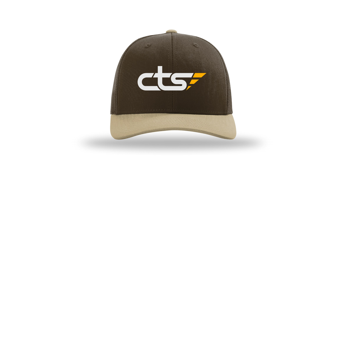 cts1-richardson-trucker-cap-embroidery-capfront-R112-brownbrownkhaki-flat-front