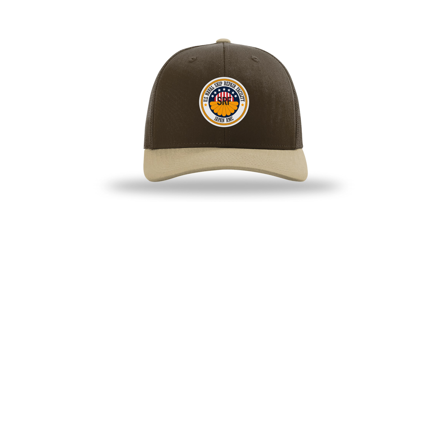 srf-jrmc-richardson-trucker-cap-embroidery-capfront-R112-brownbrownkhaki-flat-front