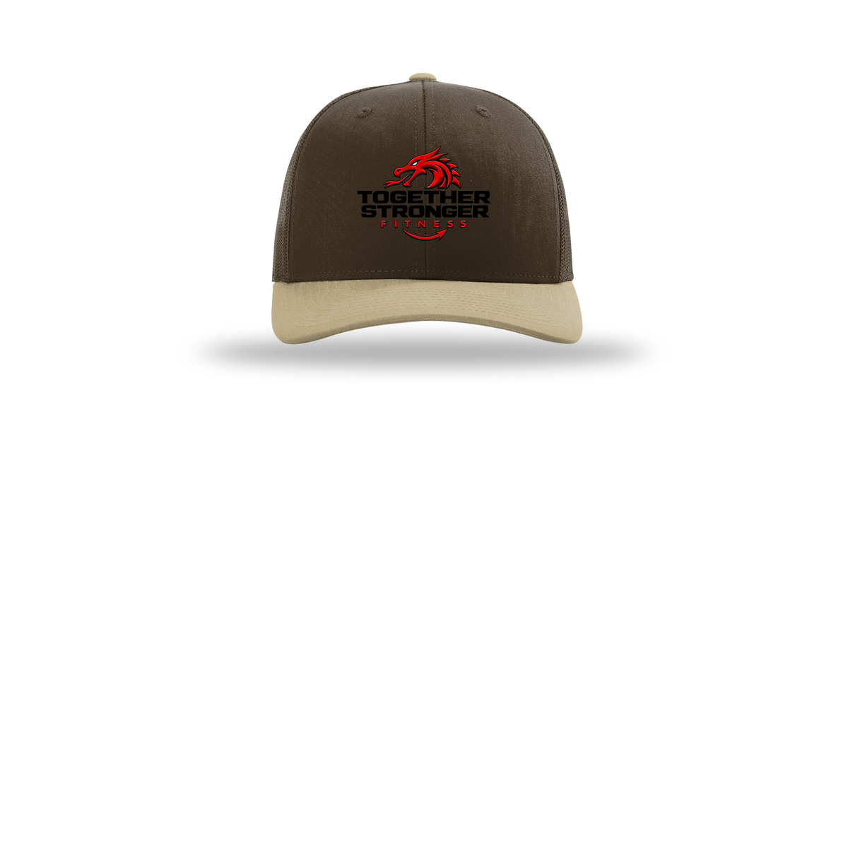 togetherstrongerfitness-richardson-trucker-cap-embroidery-capfront-R112-brownbrownkhaki-flat-front