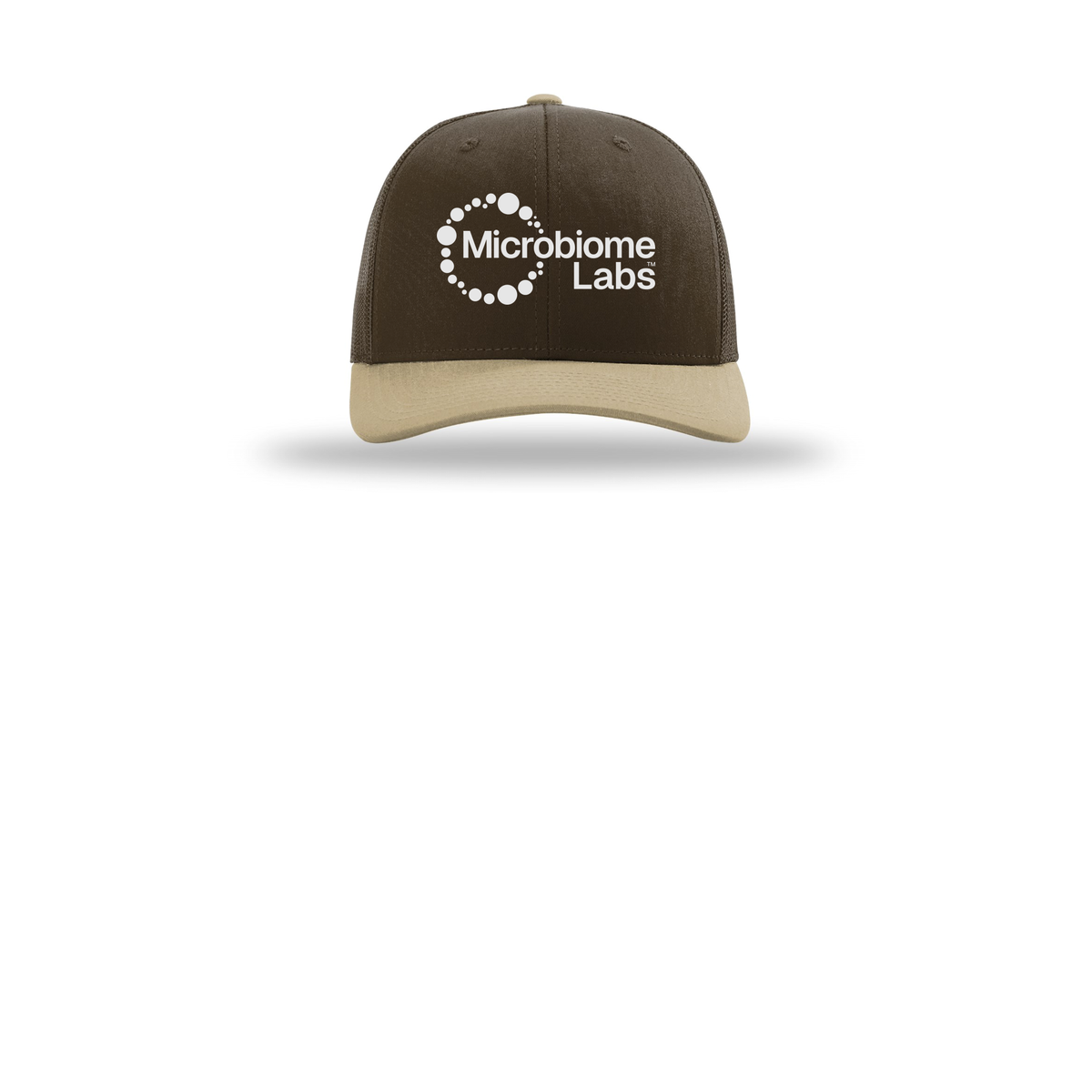 microbiomelabs-richardson-trucker-cap-embroidery-capfront-R112-brownbrownkhaki-flat-front