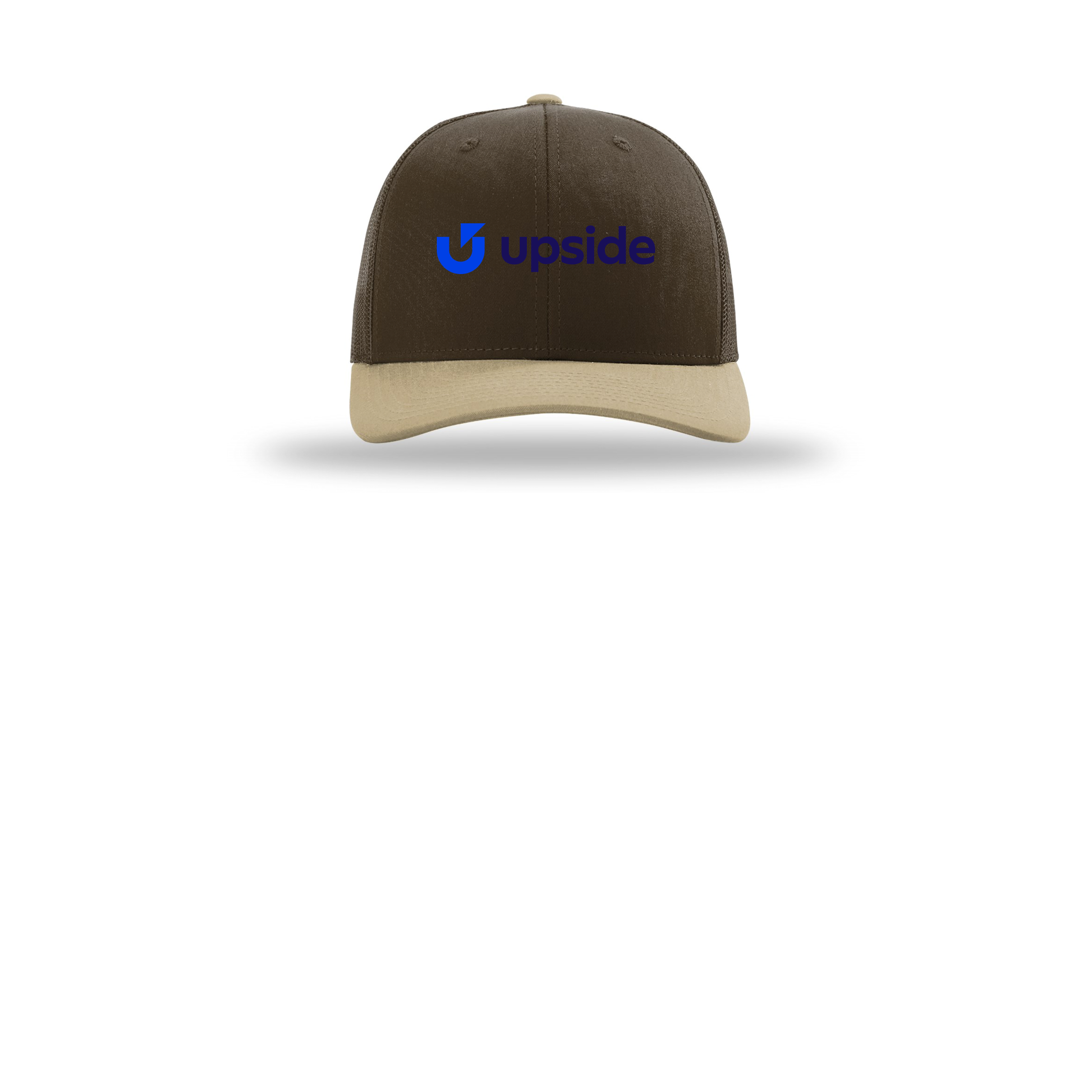 upside-richardson-trucker-cap-embroidery-capfront-R112-brownbrownkhaki-flat-front