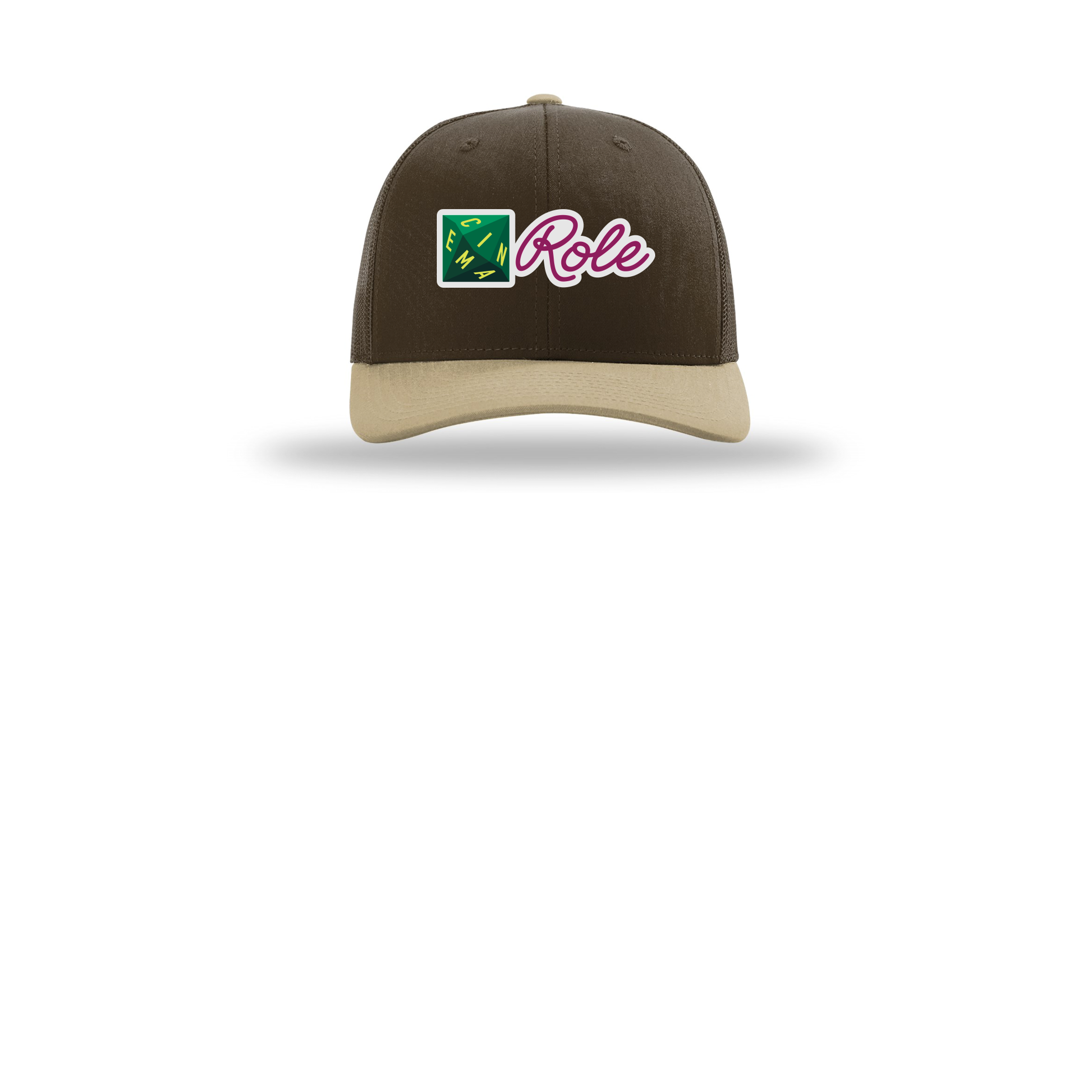 cinemarole-richardson-trucker-cap-embroidery-capfront-R112-brownbrownkhaki-flat-front
