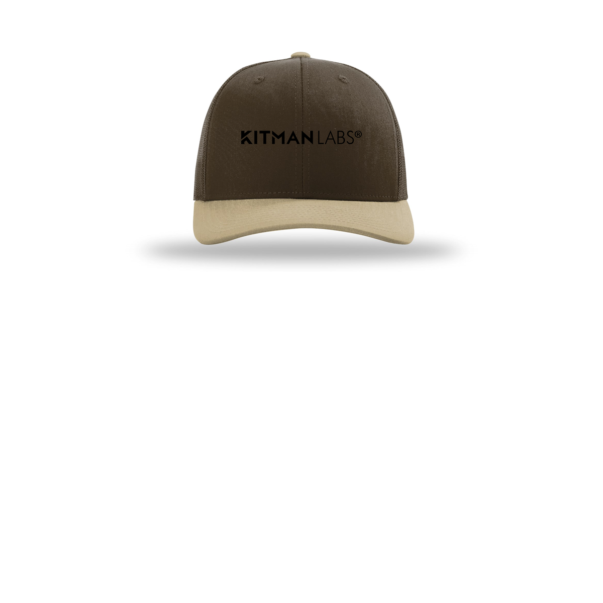 kitmanlabs-richardson-trucker-cap-embroidery-capfront-R112-brownbrownkhaki-flat-front