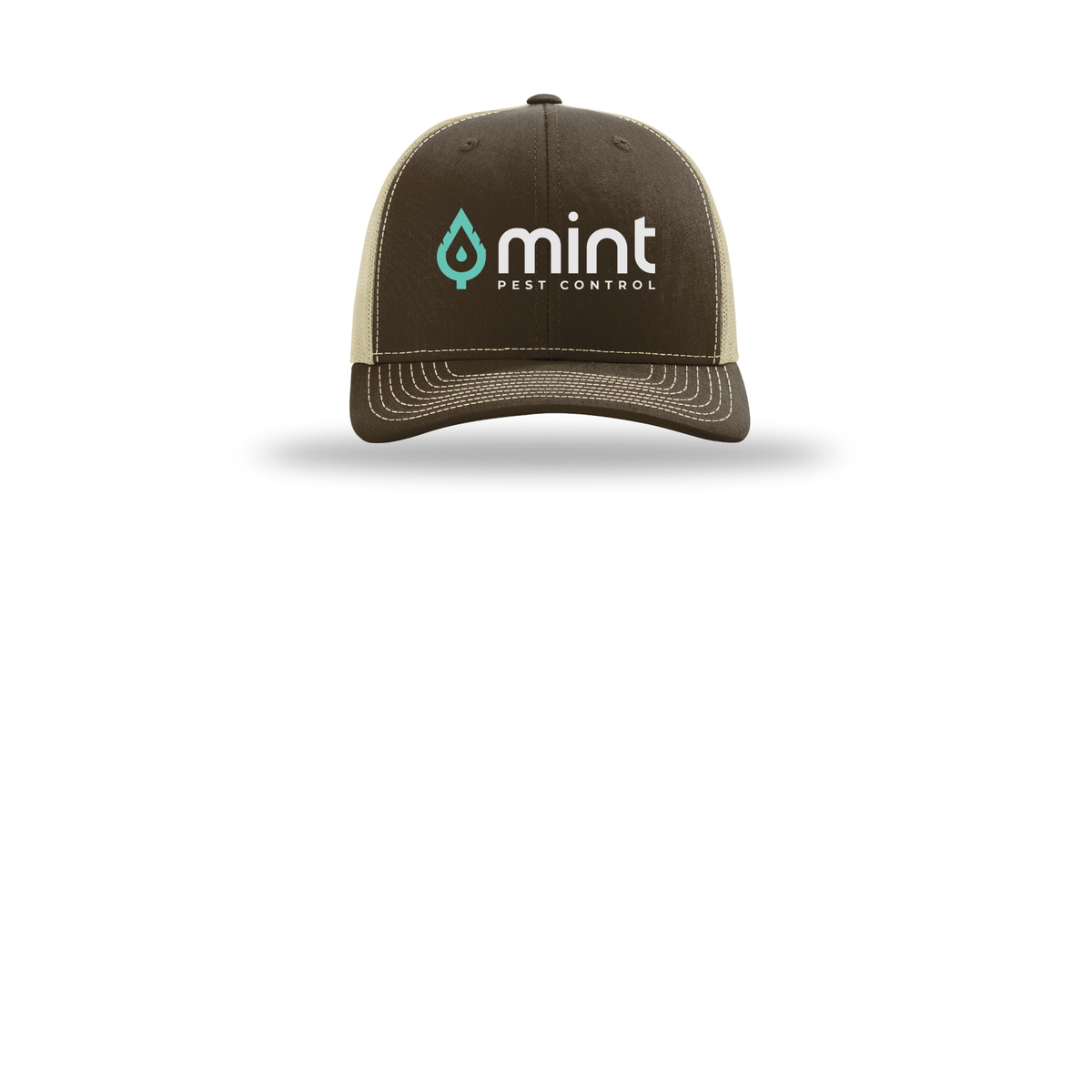 mintpest-richardson-trucker-cap-embroidery-capfront-R112-brownkhaki-flat-front