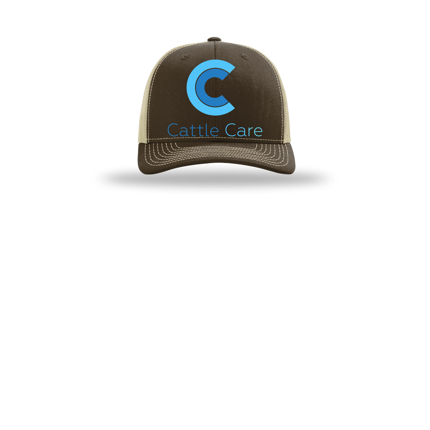 cattle-care-richardson-trucker-cap-embroidery-capfront-R112-brownkhaki-flat-front