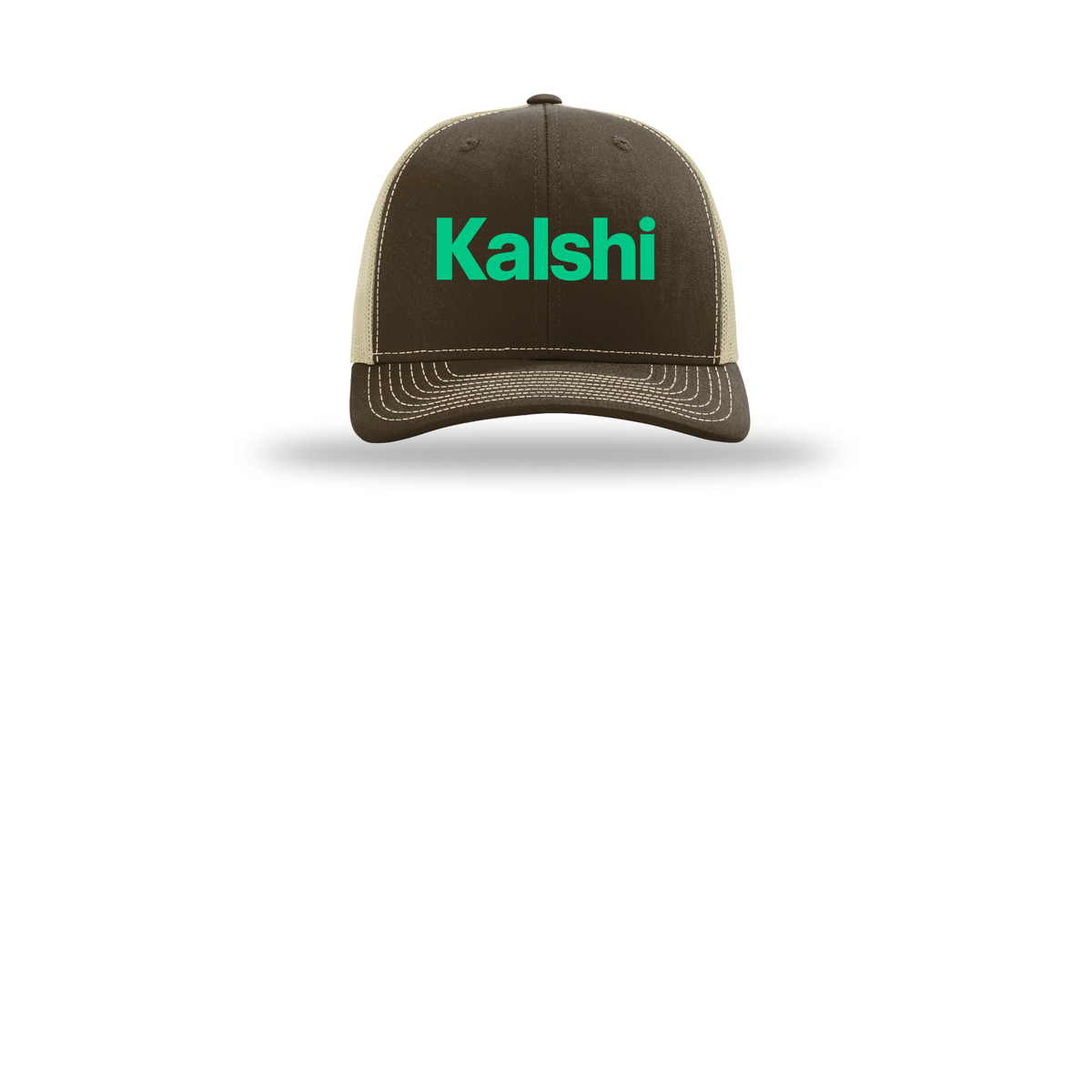 kalshi-richardson-trucker-cap-embroidery-capfront-R112-brownkhaki-flat-front