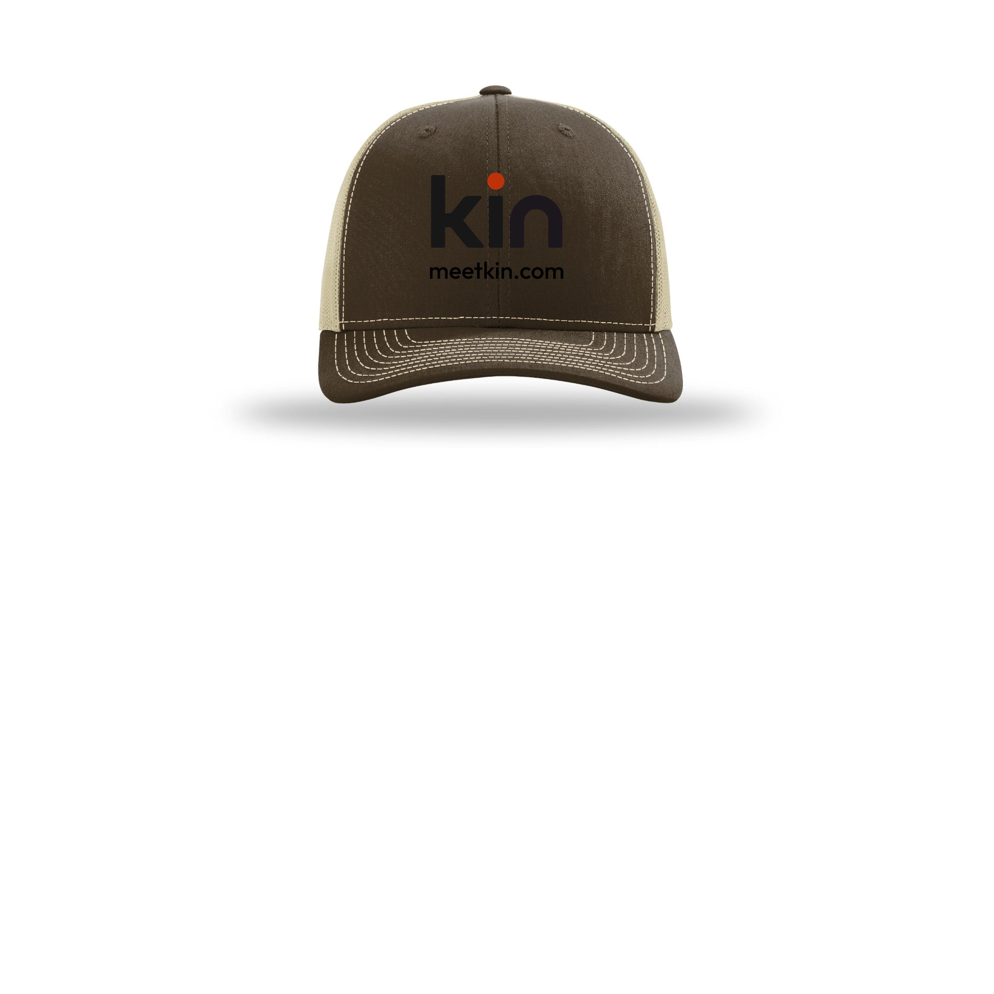 kin-richardson-trucker-cap-embroidery-capfront-R112-brownkhaki-flat-front