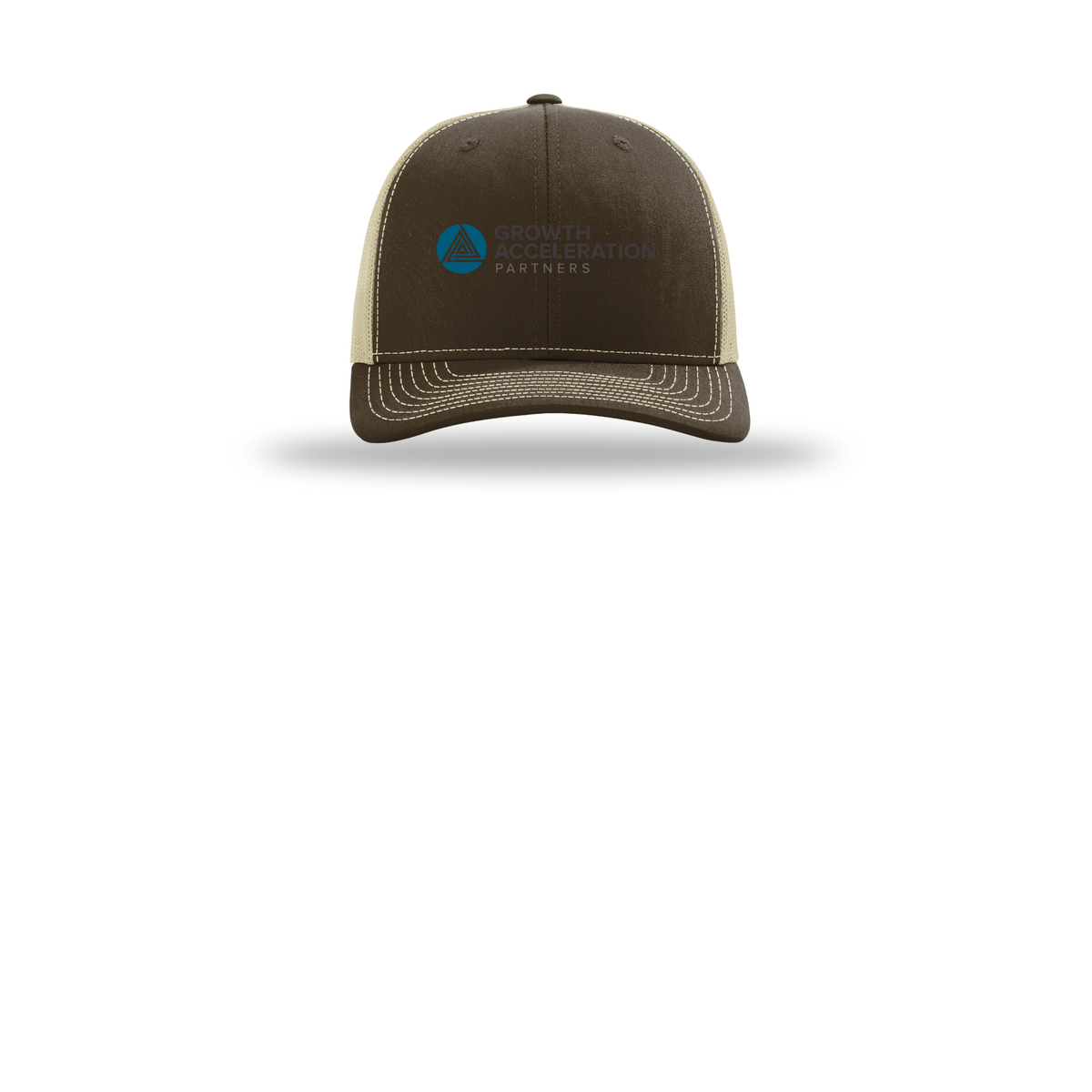 growthaccelerationpartners-richardson-trucker-cap-embroidery-capfront-R112-brownkhaki-flat-front