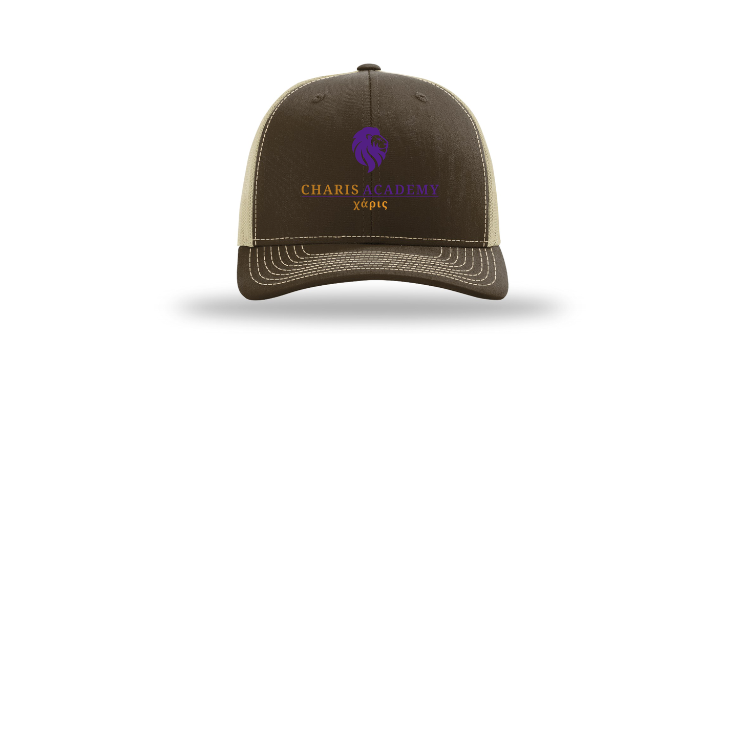 cahazleton-richardson-trucker-cap-embroidery-capfront-R112-brownkhaki-flat-front