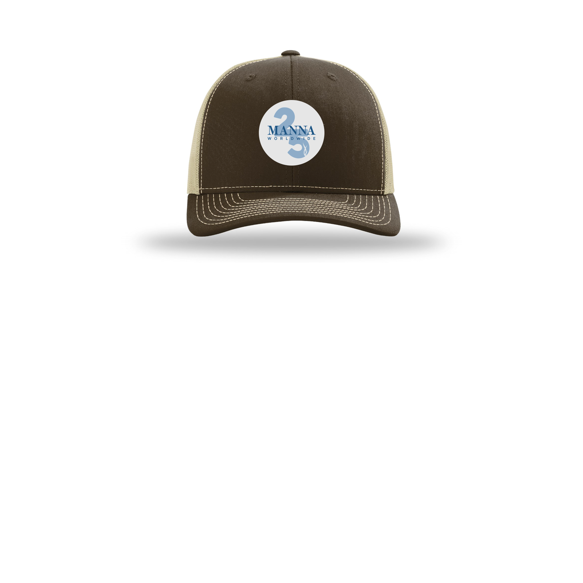 mannaworldwide-richardson-trucker-cap-embroidery-capfront-R112-brownkhaki-flat-front