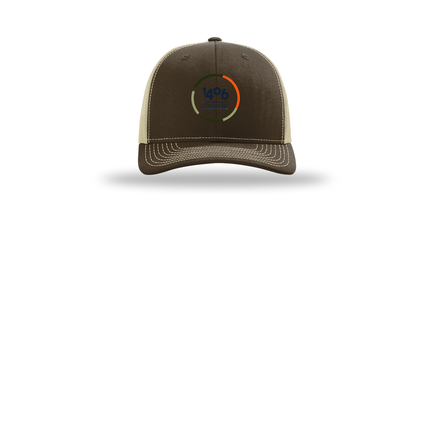 1406consulting-richardson-trucker-cap-embroidery-capfront-R112-brownkhaki-flat-front