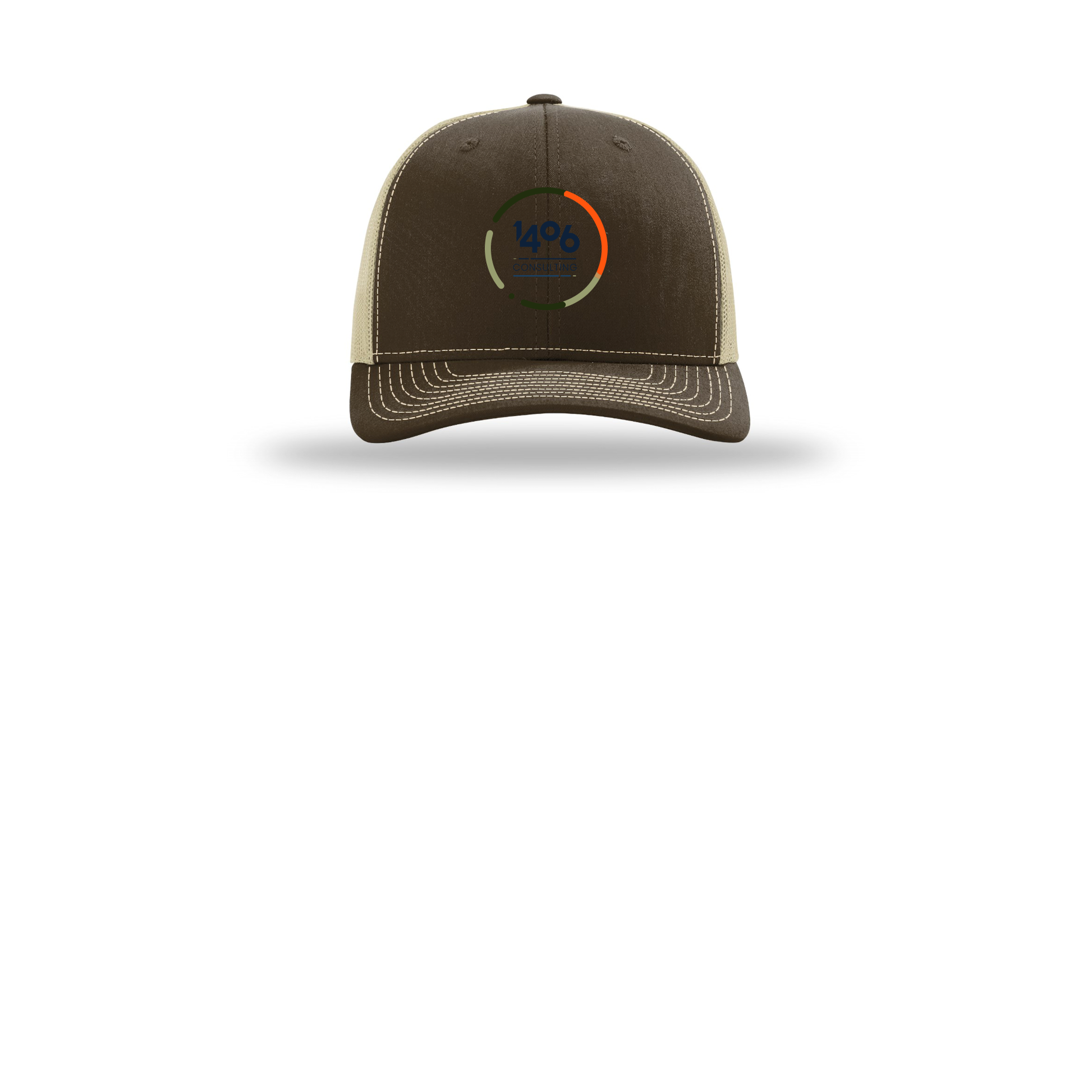1406consulting-richardson-trucker-cap-embroidery-capfront-R112-brownkhaki-flat-front