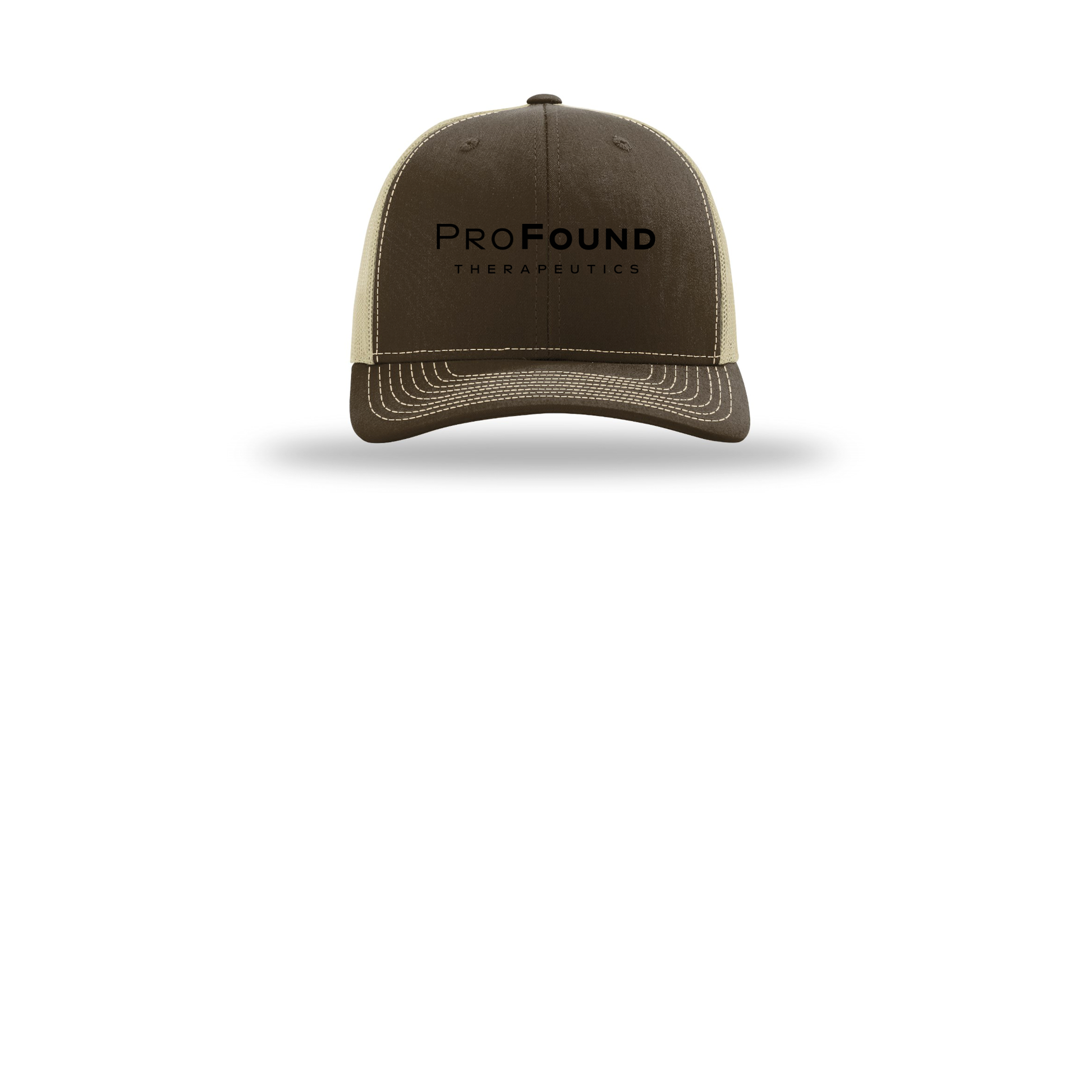 profoundtx-richardson-trucker-cap-embroidery-capfront-R112-brownkhaki-flat-front