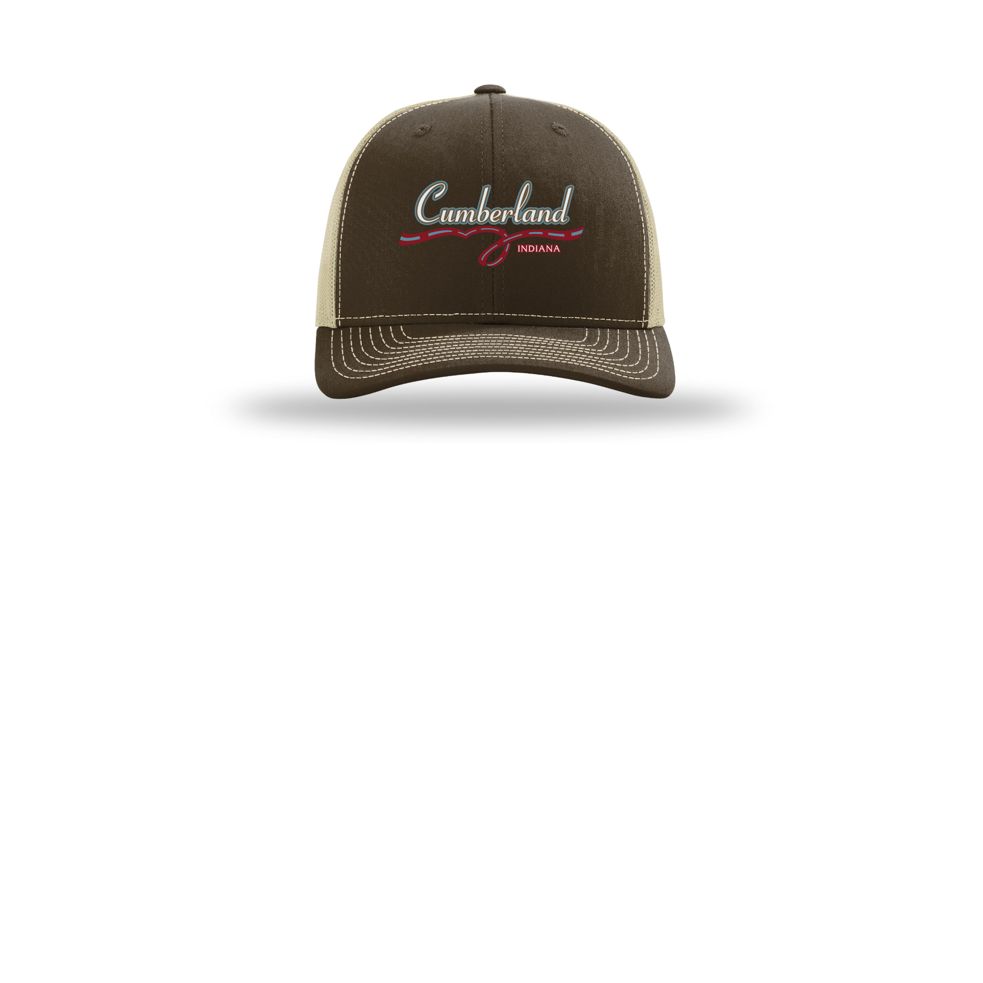 cumberland-richardson-trucker-cap-embroidery-capfront-R112-brownkhaki-flat-front