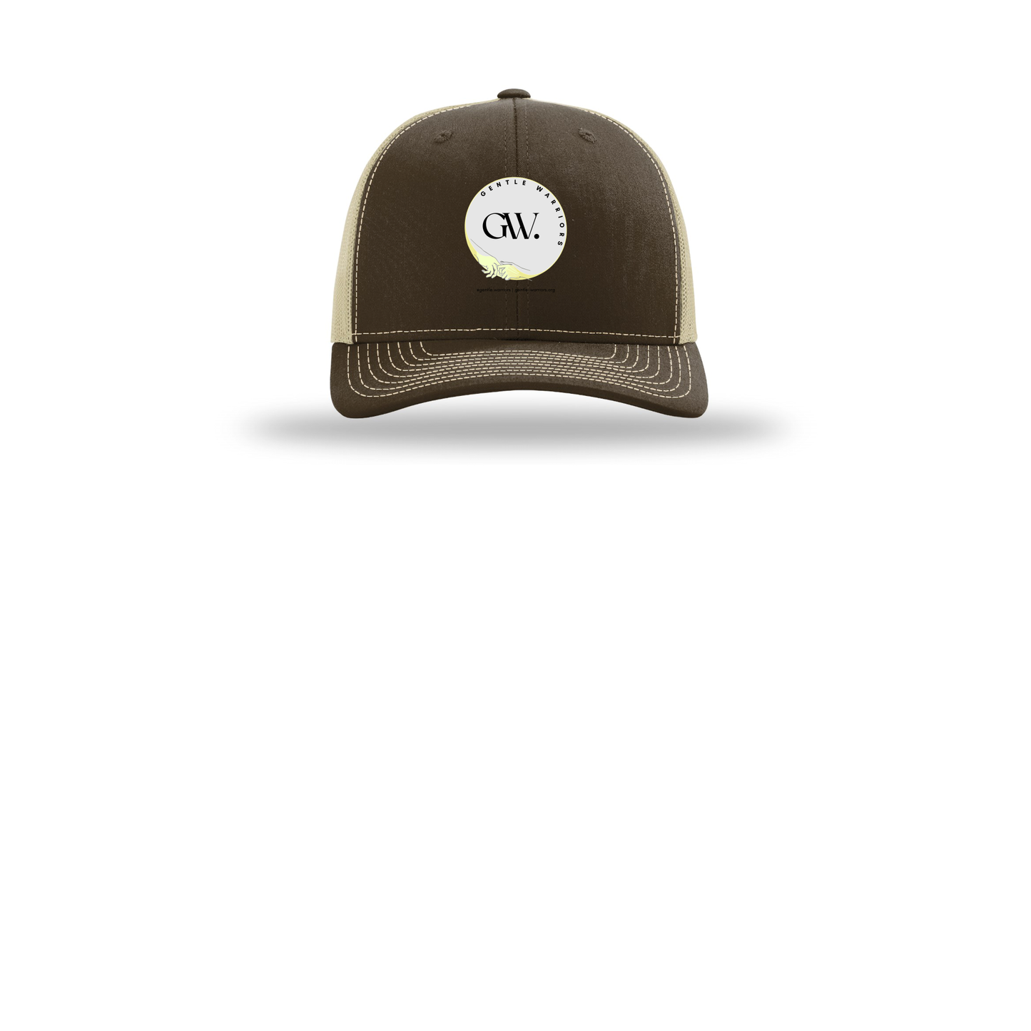 gentle-warriors-richardson-trucker-cap-embroidery-capfront-R112-brownkhaki-flat-front