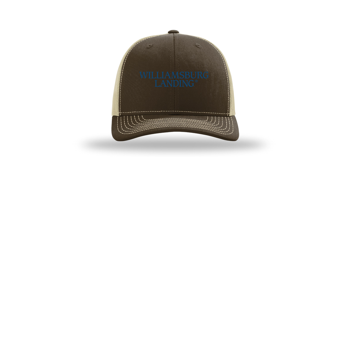 williamsburglanding-richardson-trucker-cap-embroidery-capfront-R112-brownkhaki-flat-front