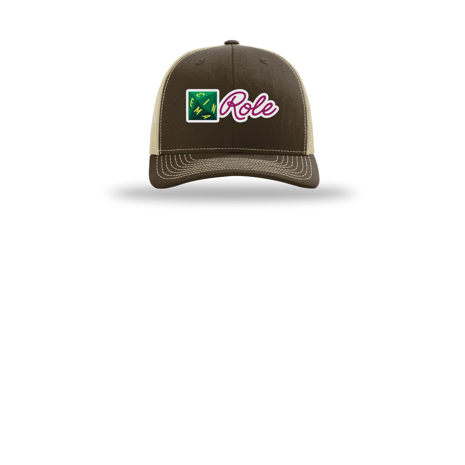 cinemarole-richardson-trucker-cap-embroidery-capfront-R112-brownkhaki-flat-front