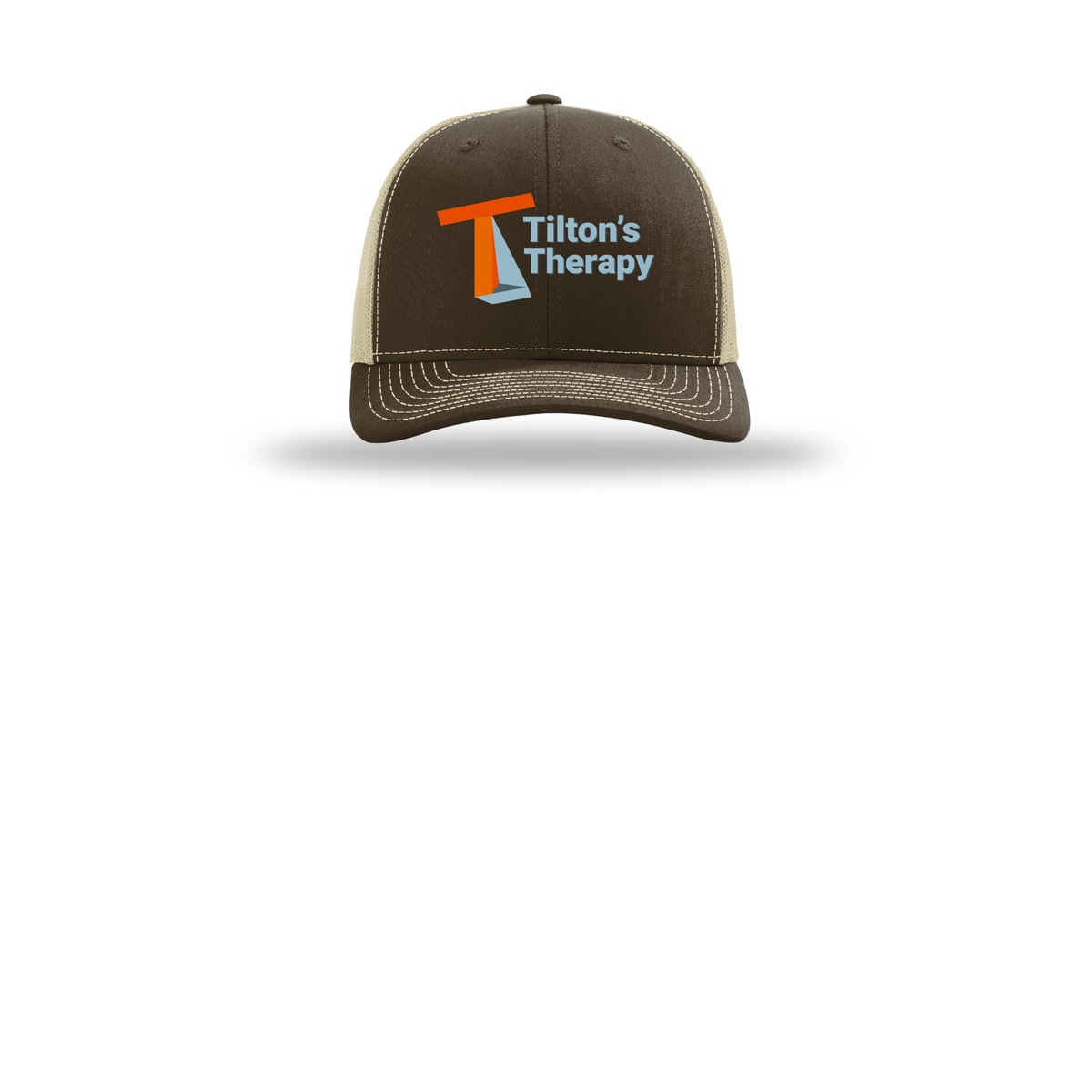 tiltonstherapy-richardson-trucker-cap-embroidery-capfront-R112-brownkhaki-flat-front