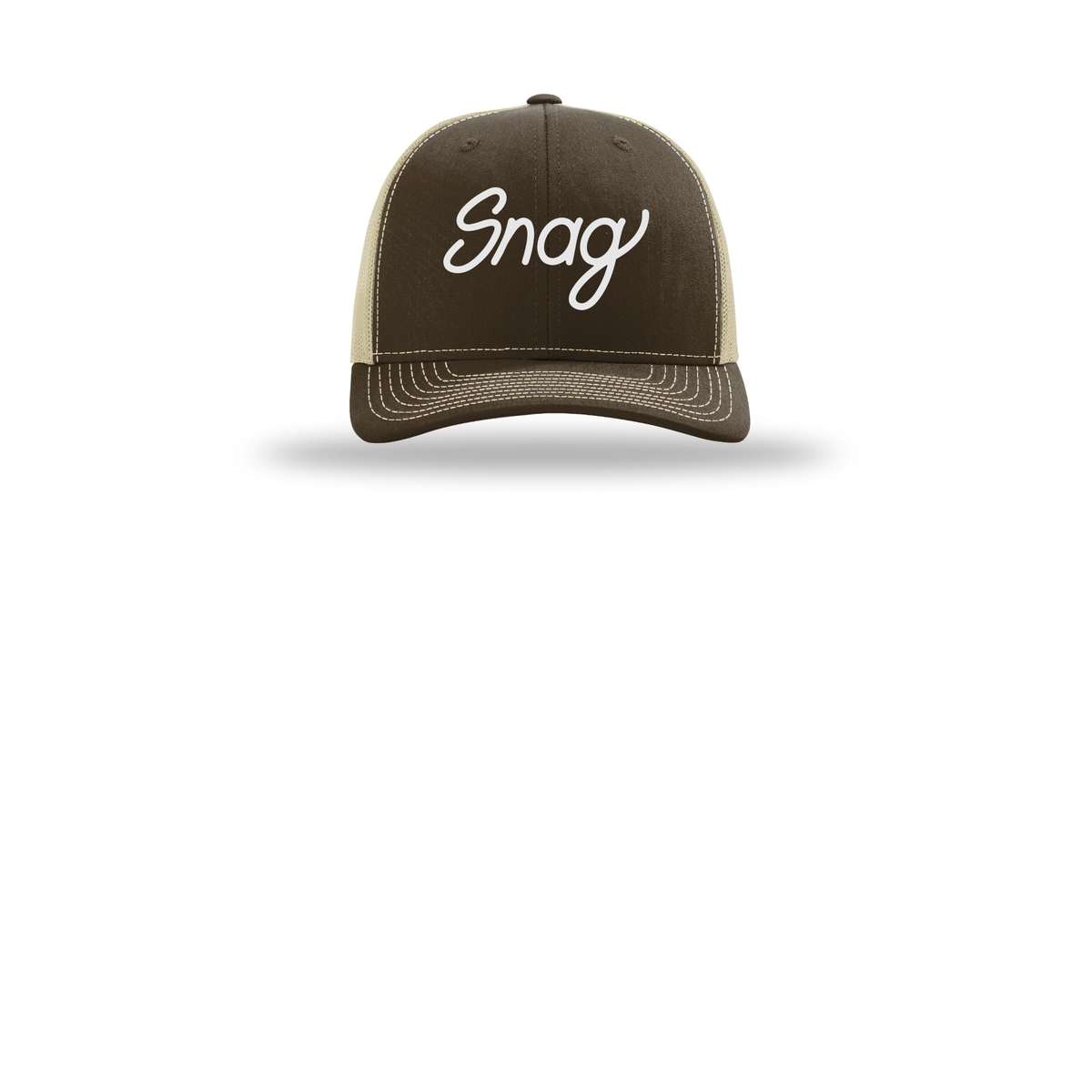 snagdelivery-richardson-trucker-cap-embroidery-capfront-R112-brownkhaki-flat-front