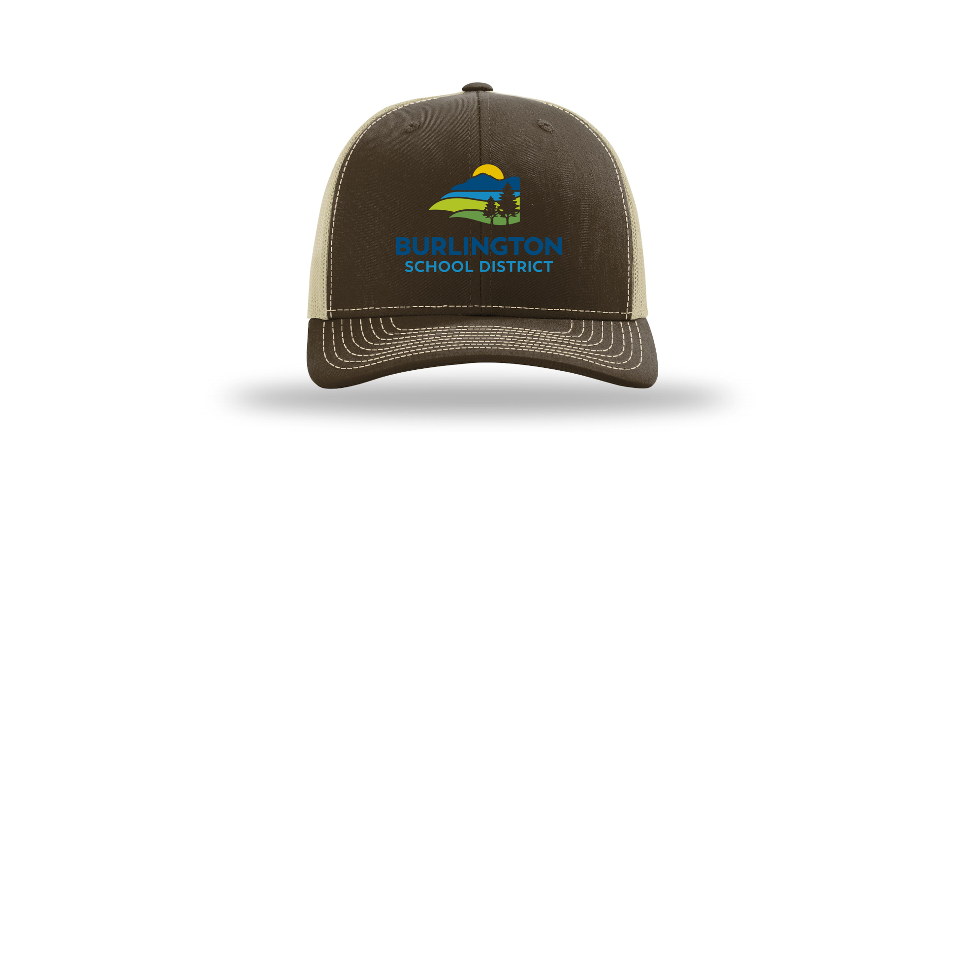 bsdvt-richardson-trucker-cap-embroidery-capfront-R112-brownkhaki-flat-front