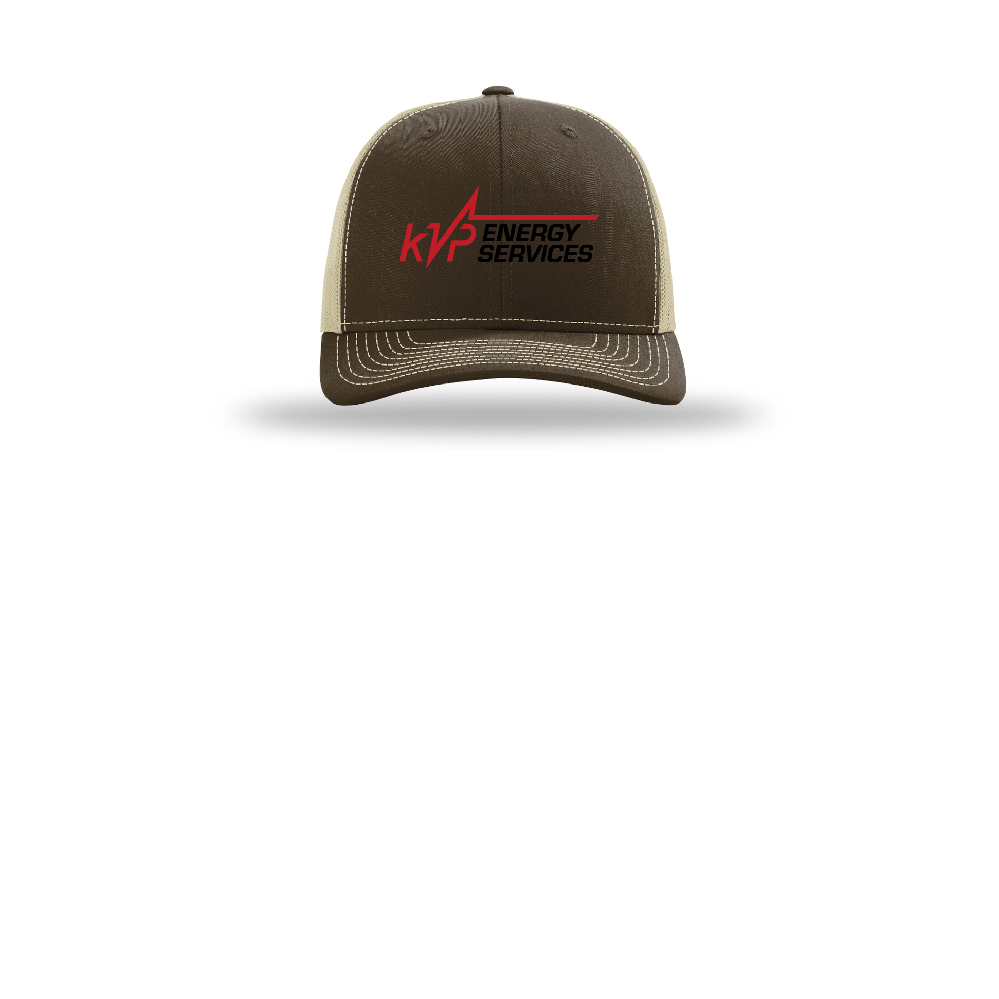 kvpenergy-richardson-trucker-cap-embroidery-capfront-R112-brownkhaki-flat-front