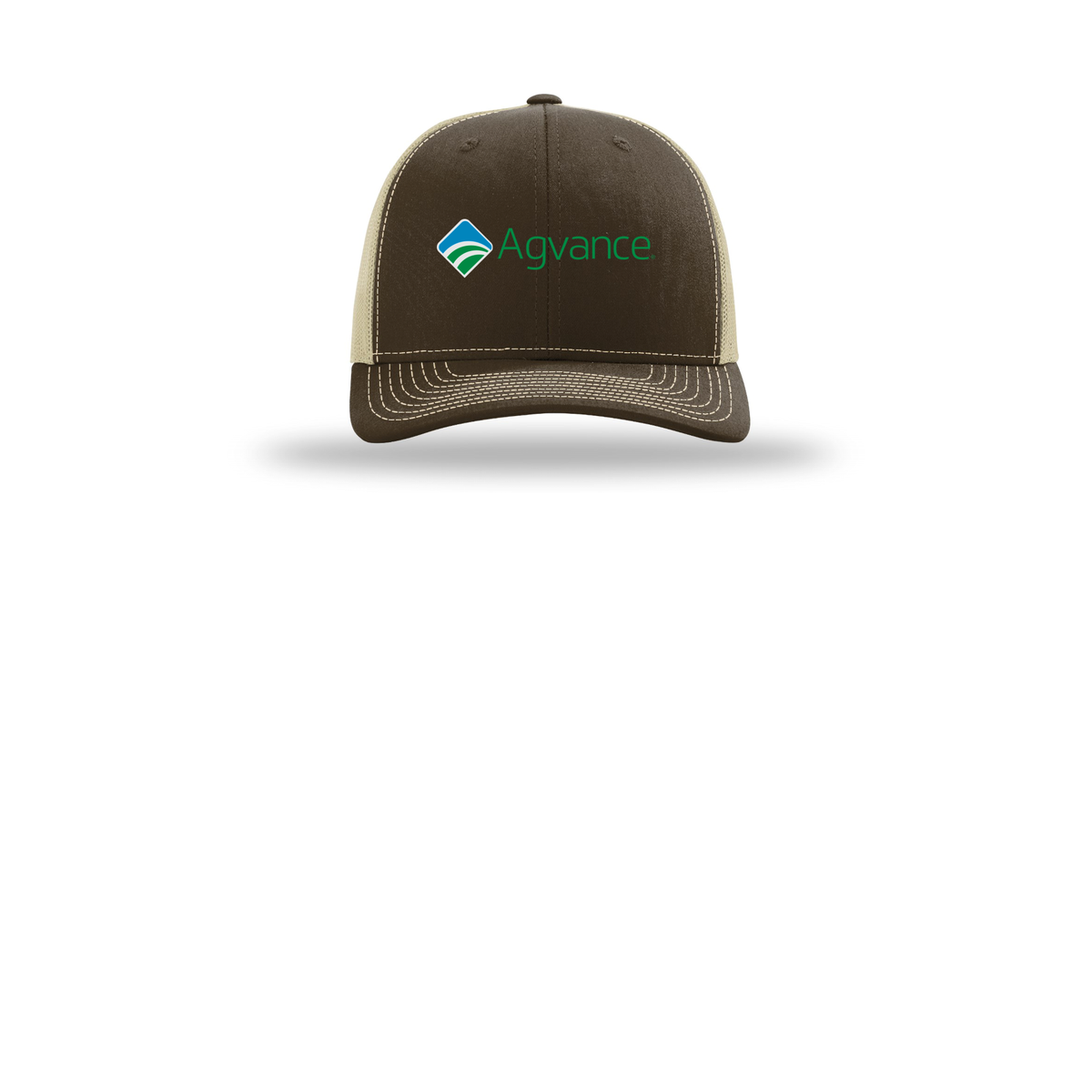 agvance-richardson-trucker-cap-embroidery-capfront-R112-brownkhaki-flat-front