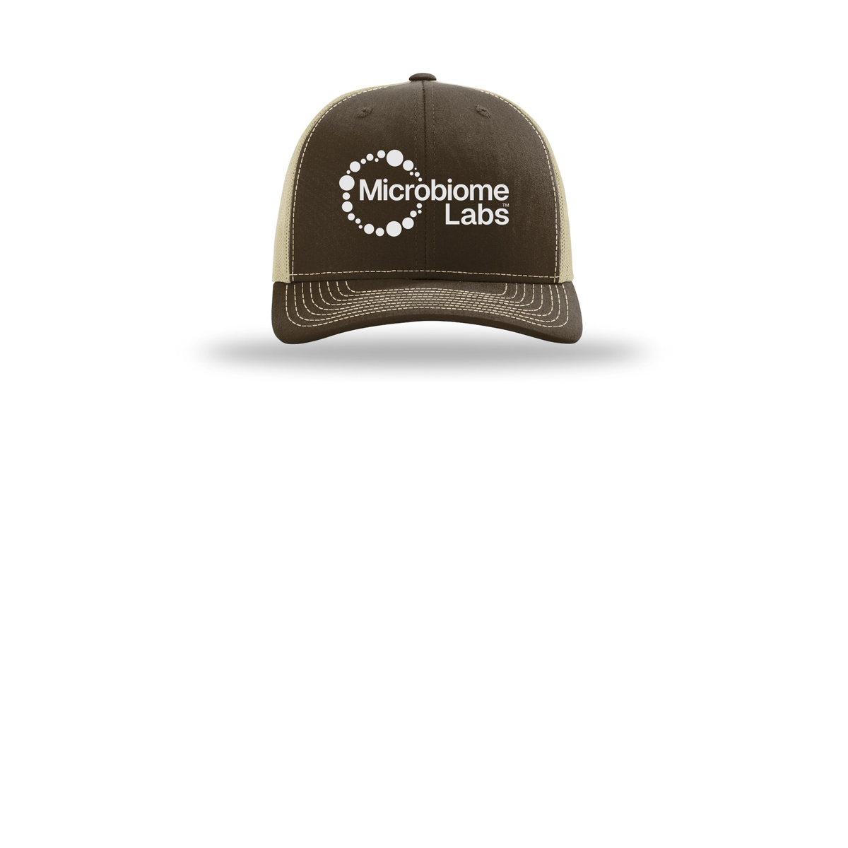 microbiomelabs-richardson-trucker-cap-embroidery-capfront-R112-brownkhaki-flat-front