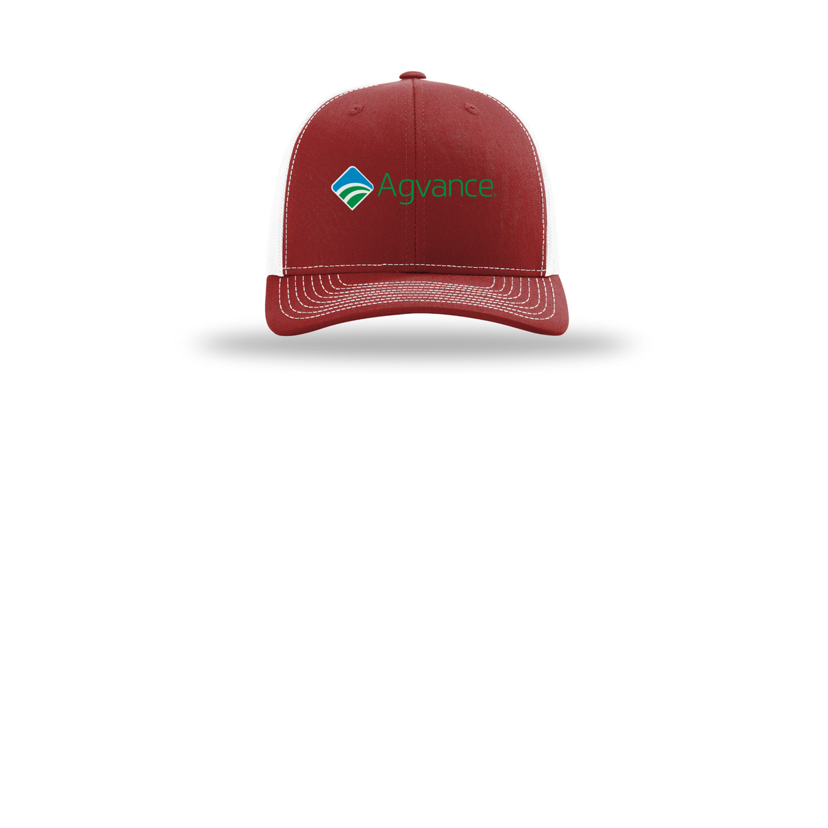 agvance-richardson-trucker-cap-embroidery-capfront-R112-cardinalwhite-flat-front