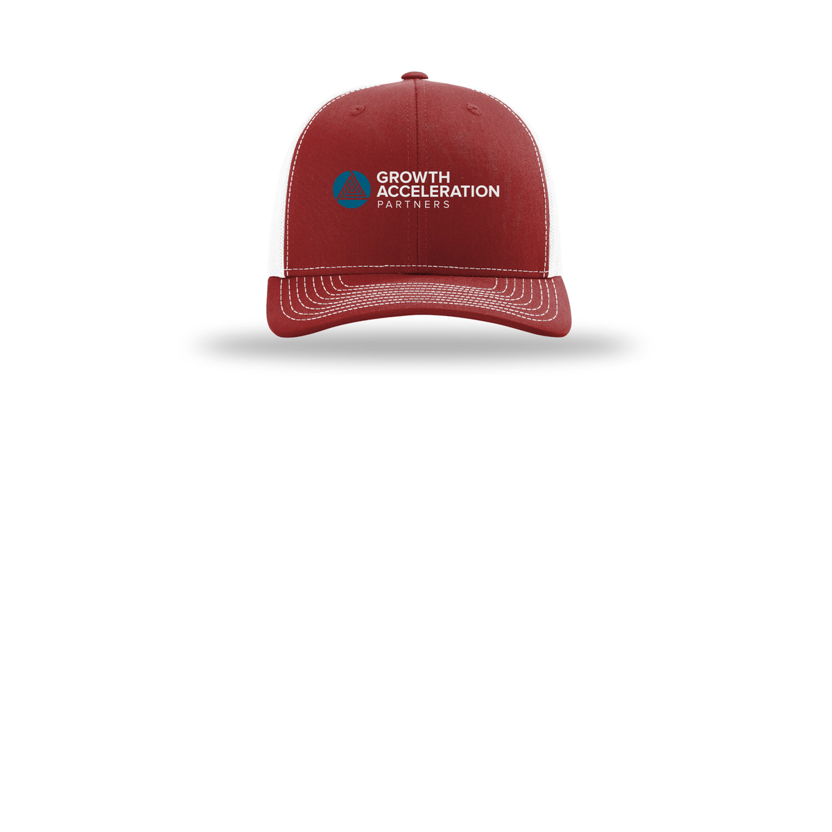 growthaccelerationpartners-richardson-trucker-cap-embroidery-capfront-R112-cardinalwhite-flat-front