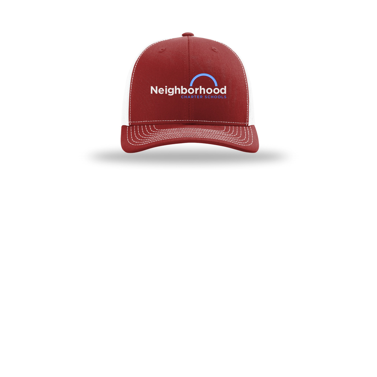 ncschools-richardson-trucker-cap-embroidery-capfront-R112-cardinalwhite-flat-front