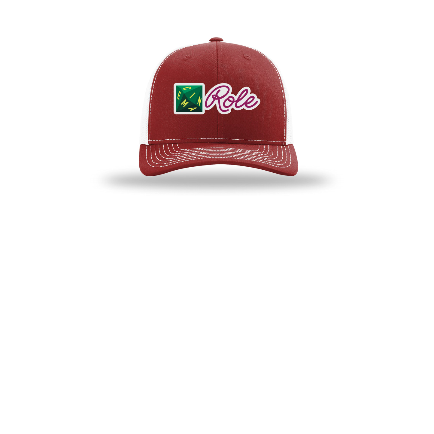 cinemarole-richardson-trucker-cap-embroidery-capfront-R112-cardinalwhite-flat-front