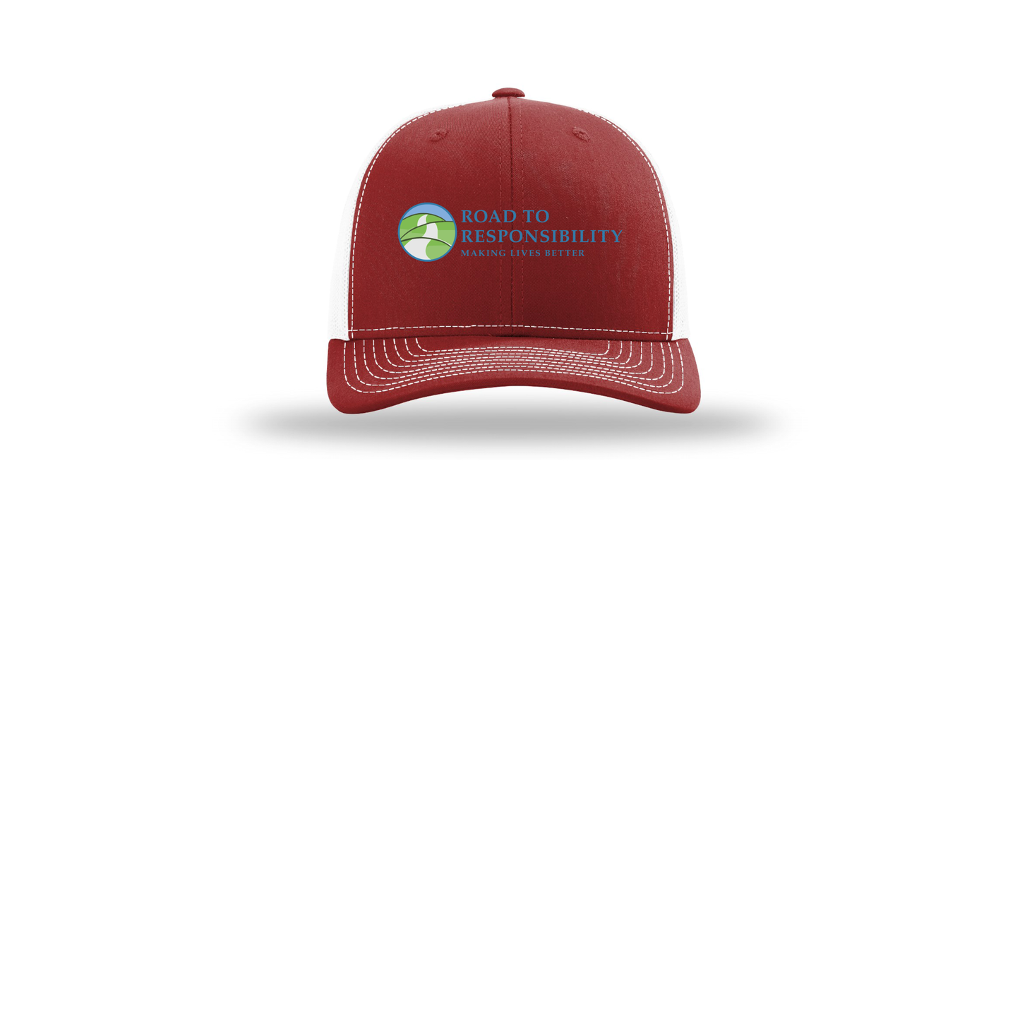 roadtoresponsibility-richardson-trucker-cap-embroidery-capfront-R112-cardinalwhite-flat-front