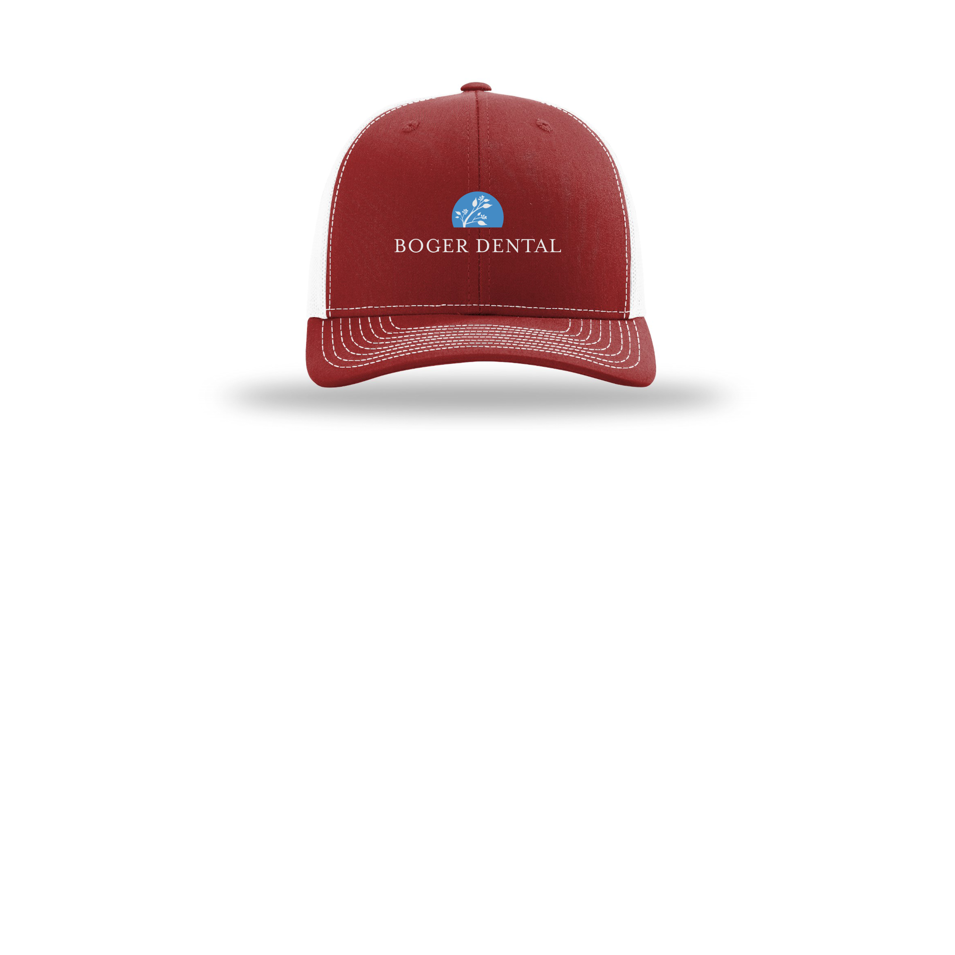 boger-dental-richardson-trucker-cap-embroidery-capfront-R112-cardinalwhite-flat-front