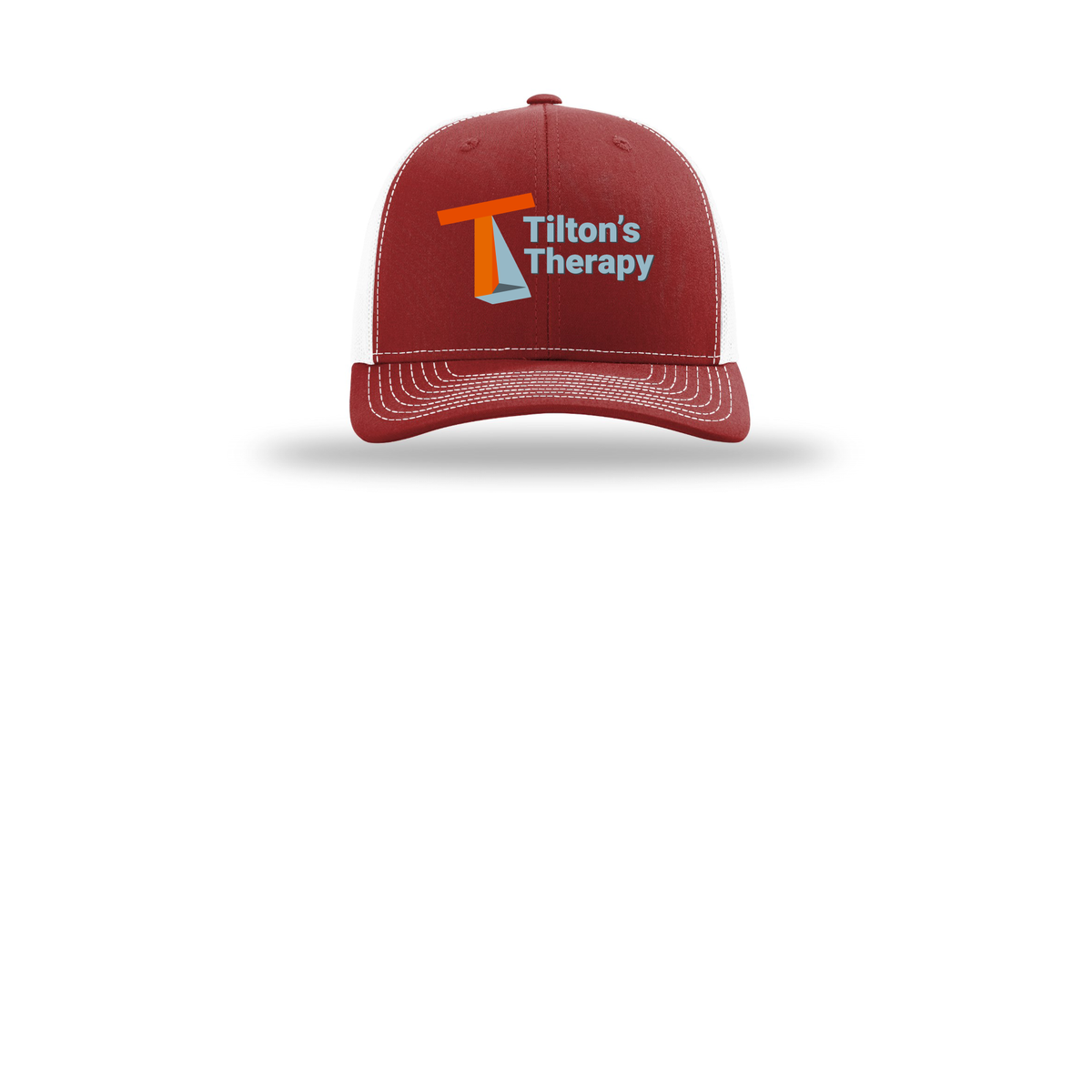 tiltonstherapy-richardson-trucker-cap-embroidery-capfront-R112-cardinalwhite-flat-front