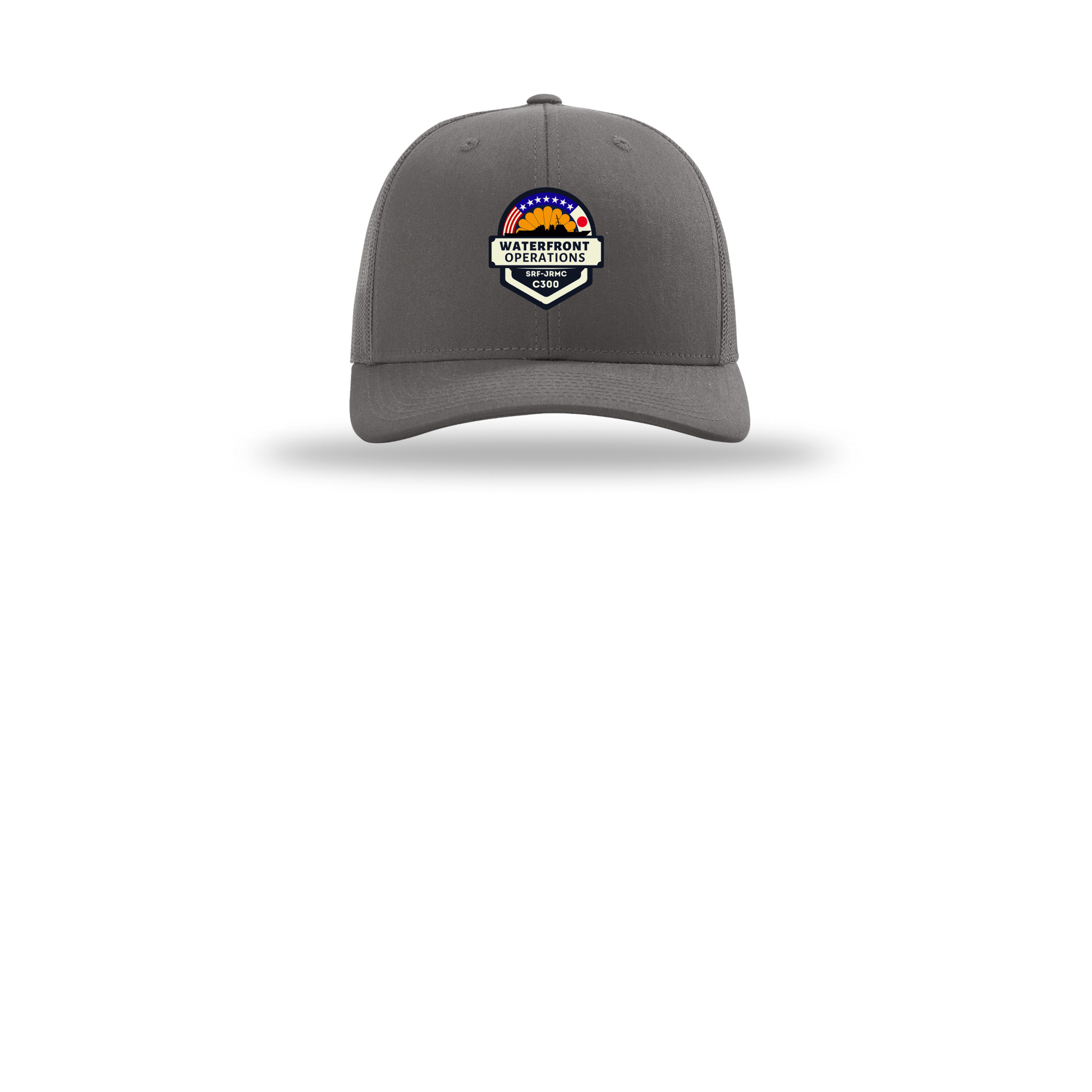 waterfront-operations-retro-trucker-cap-embroidery-capfront-R112-charcoal-flat-front